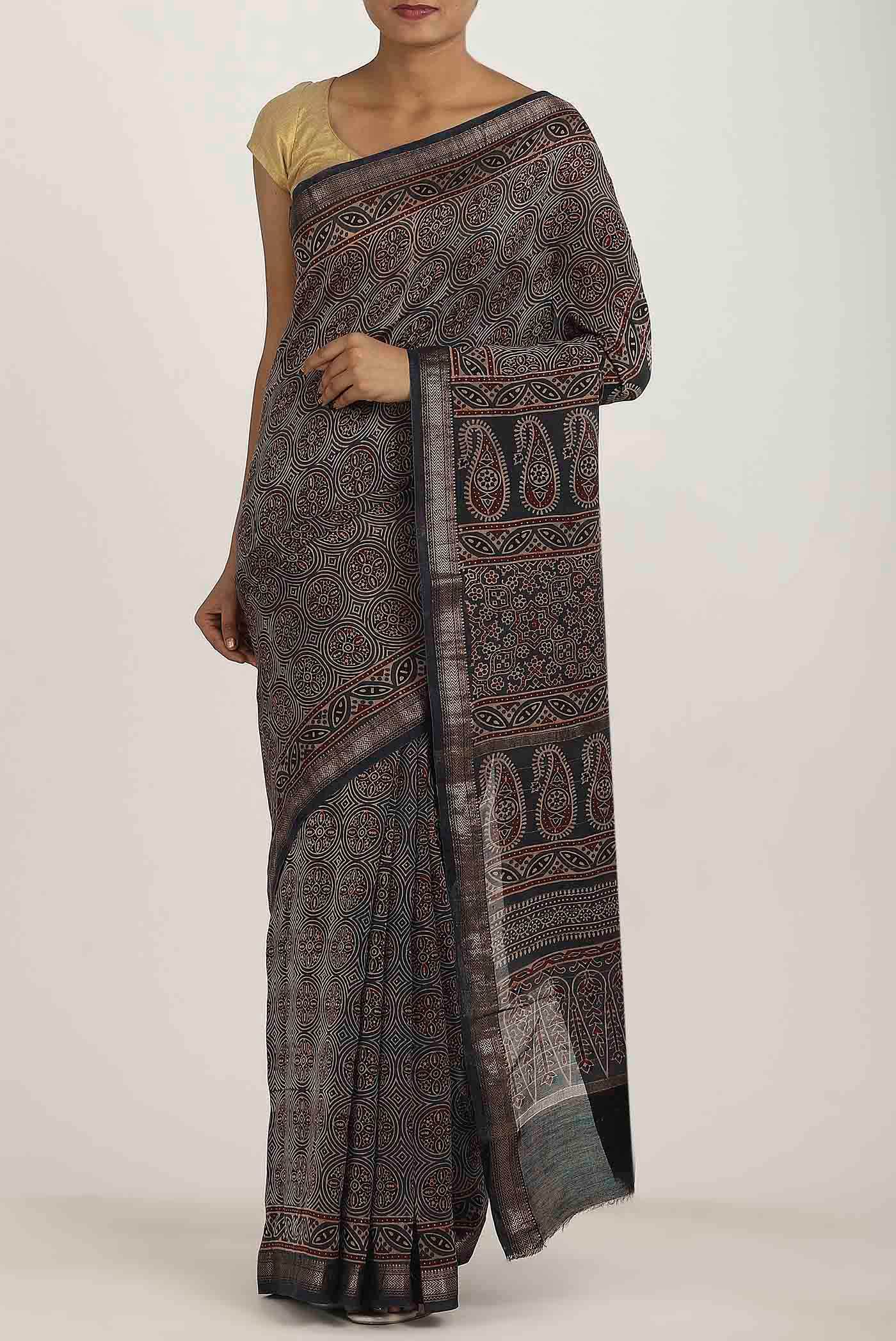 Black Maheshwari Silk Cotton Saree