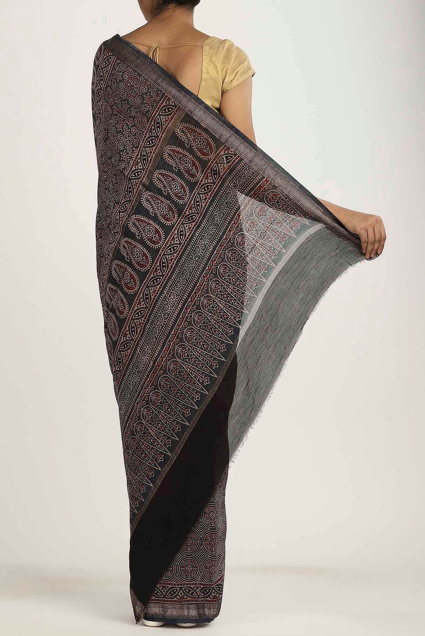 Black Maheshwari Silk Cotton Saree