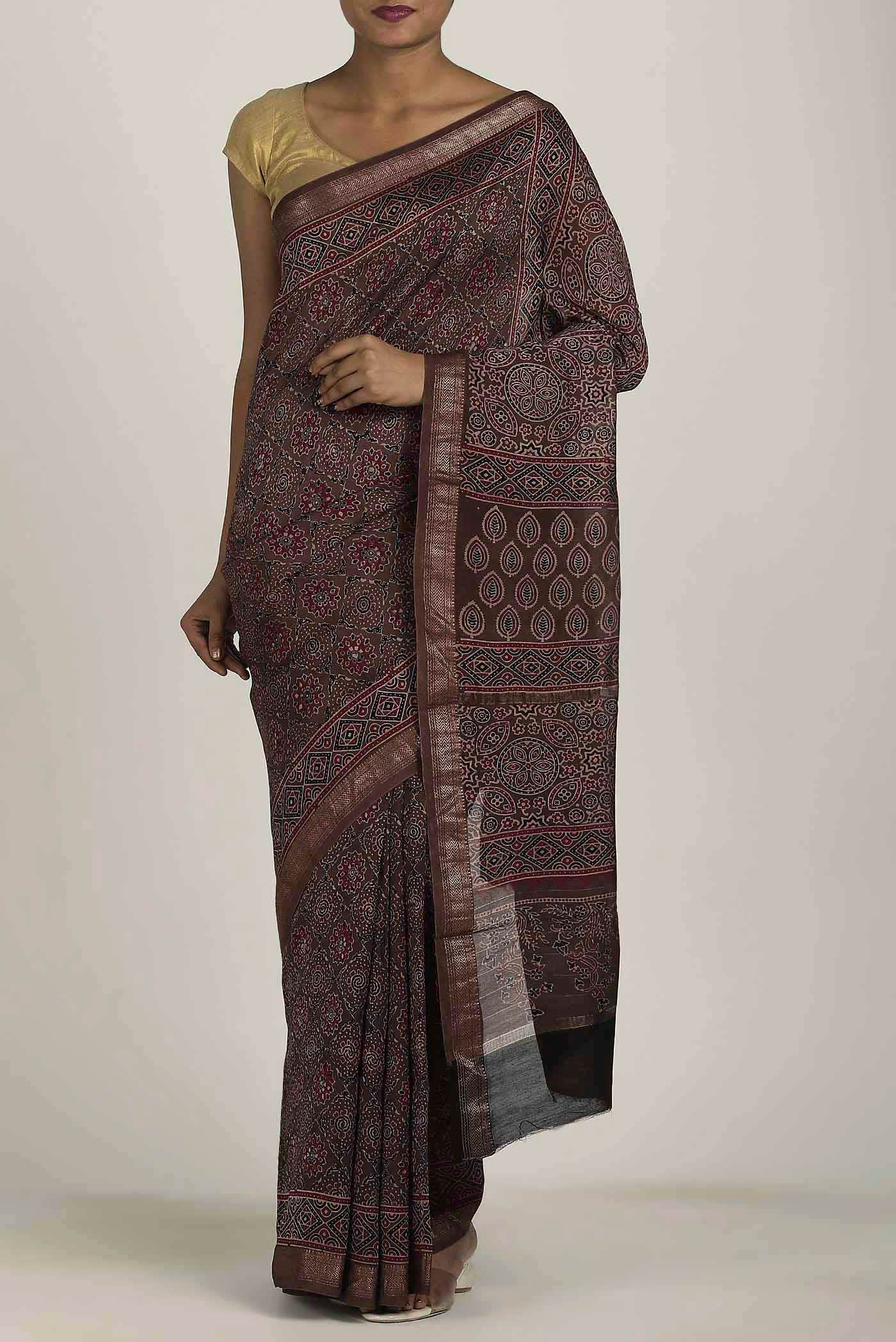Brown Maheshwari Silk Cotton Saree