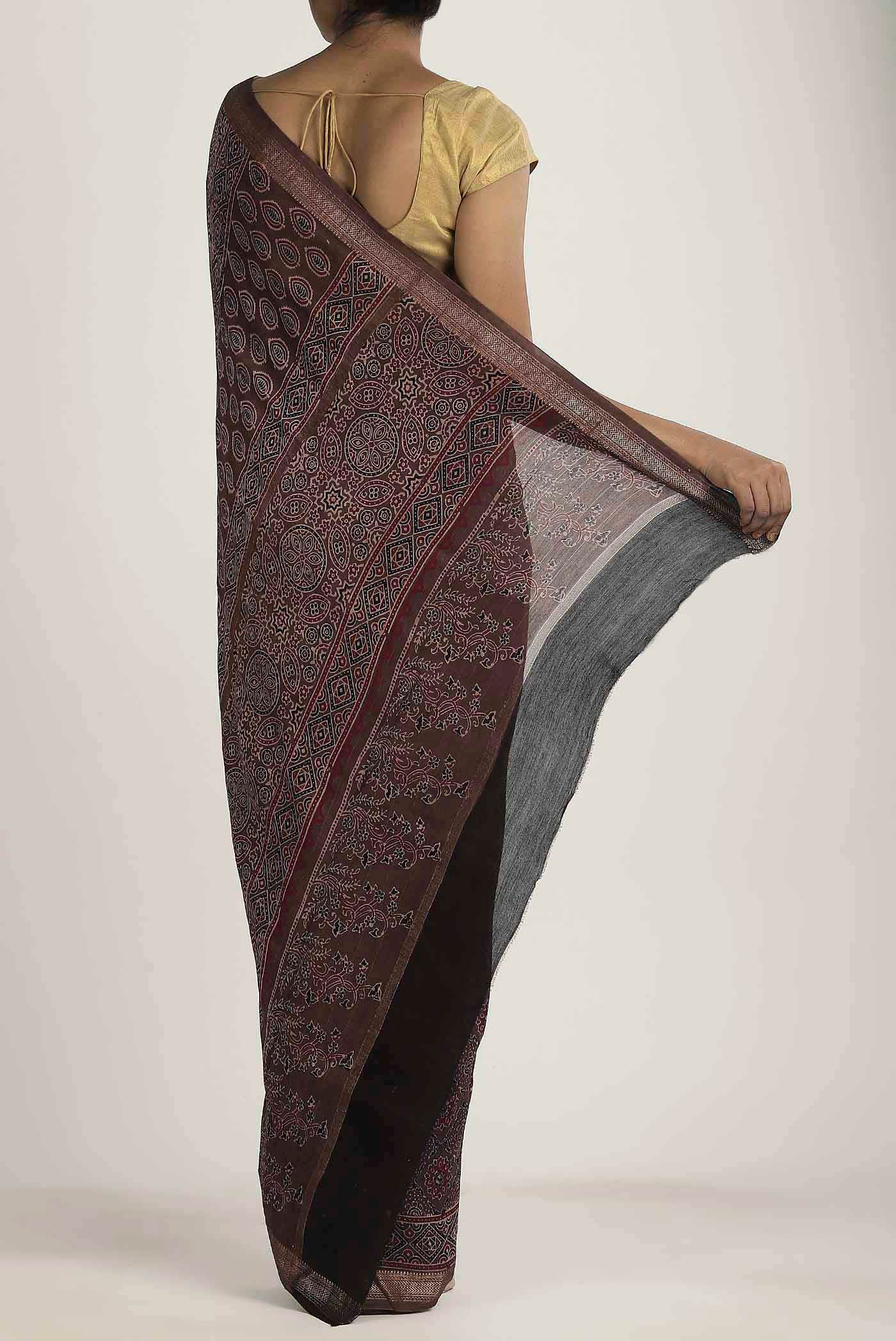 Brown Maheshwari Silk Cotton Saree