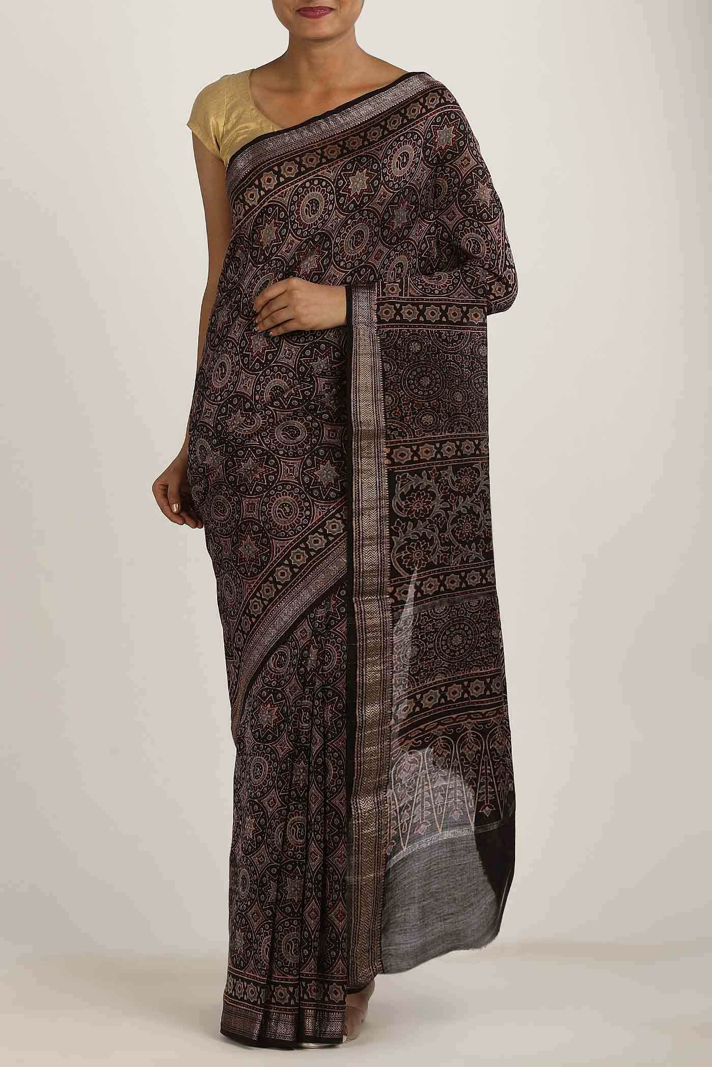Brown Maheshwari Silk Cotton Saree