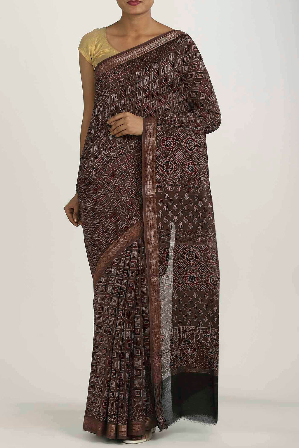 Brown Maheshwari Silk Cotton Saree
