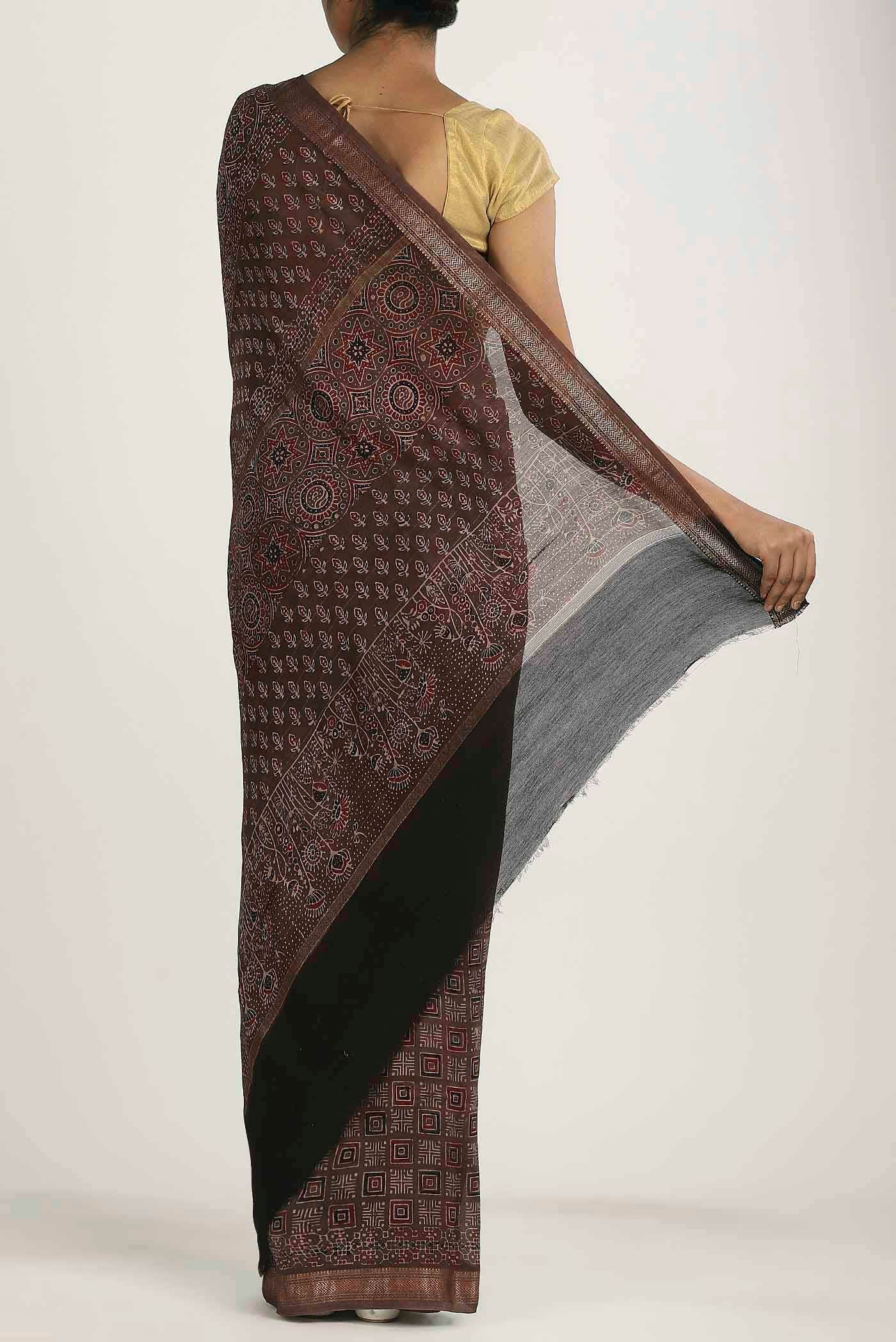 Brown Maheshwari Silk Cotton Saree