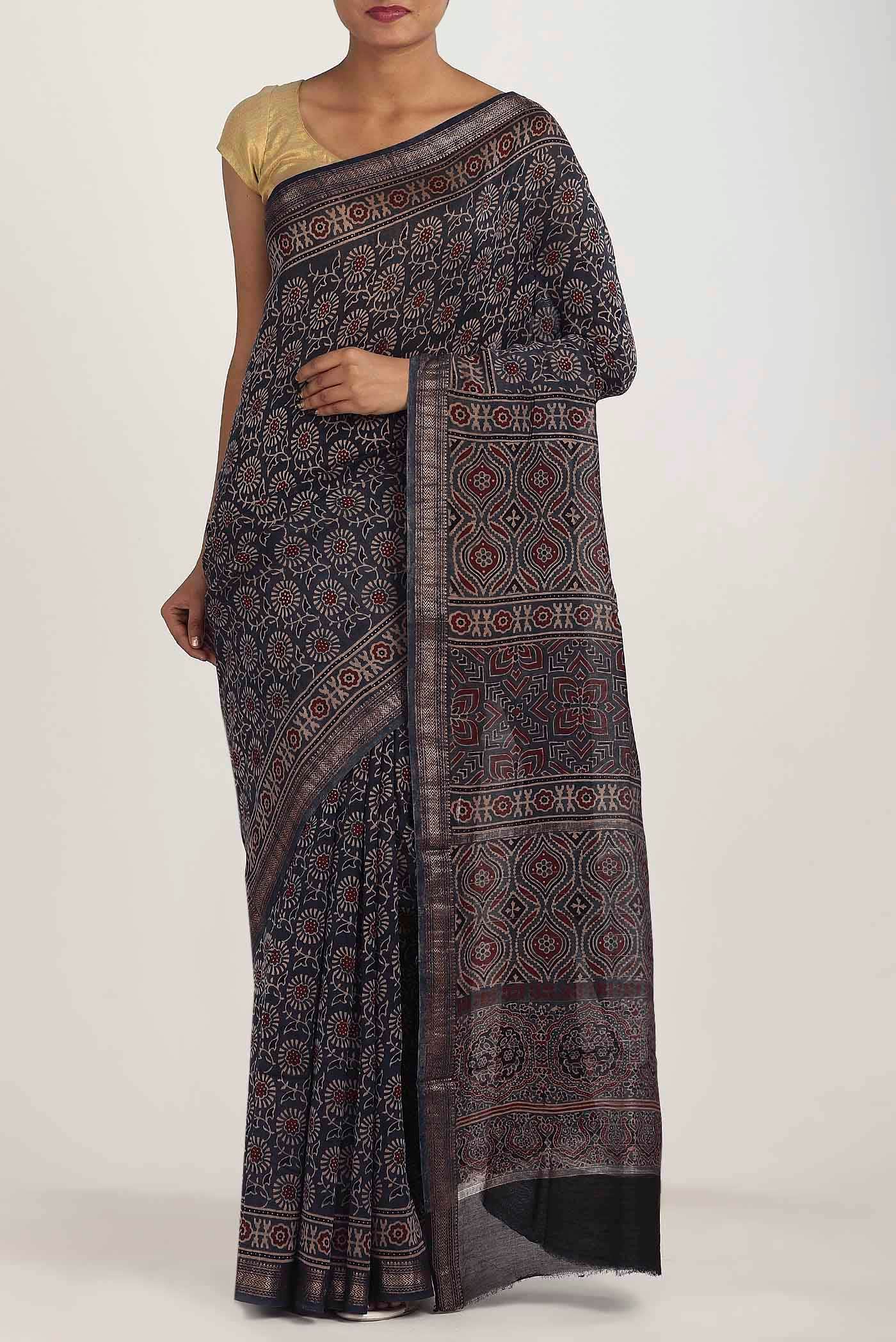 Grey Maheshwari Silk Cotton Saree