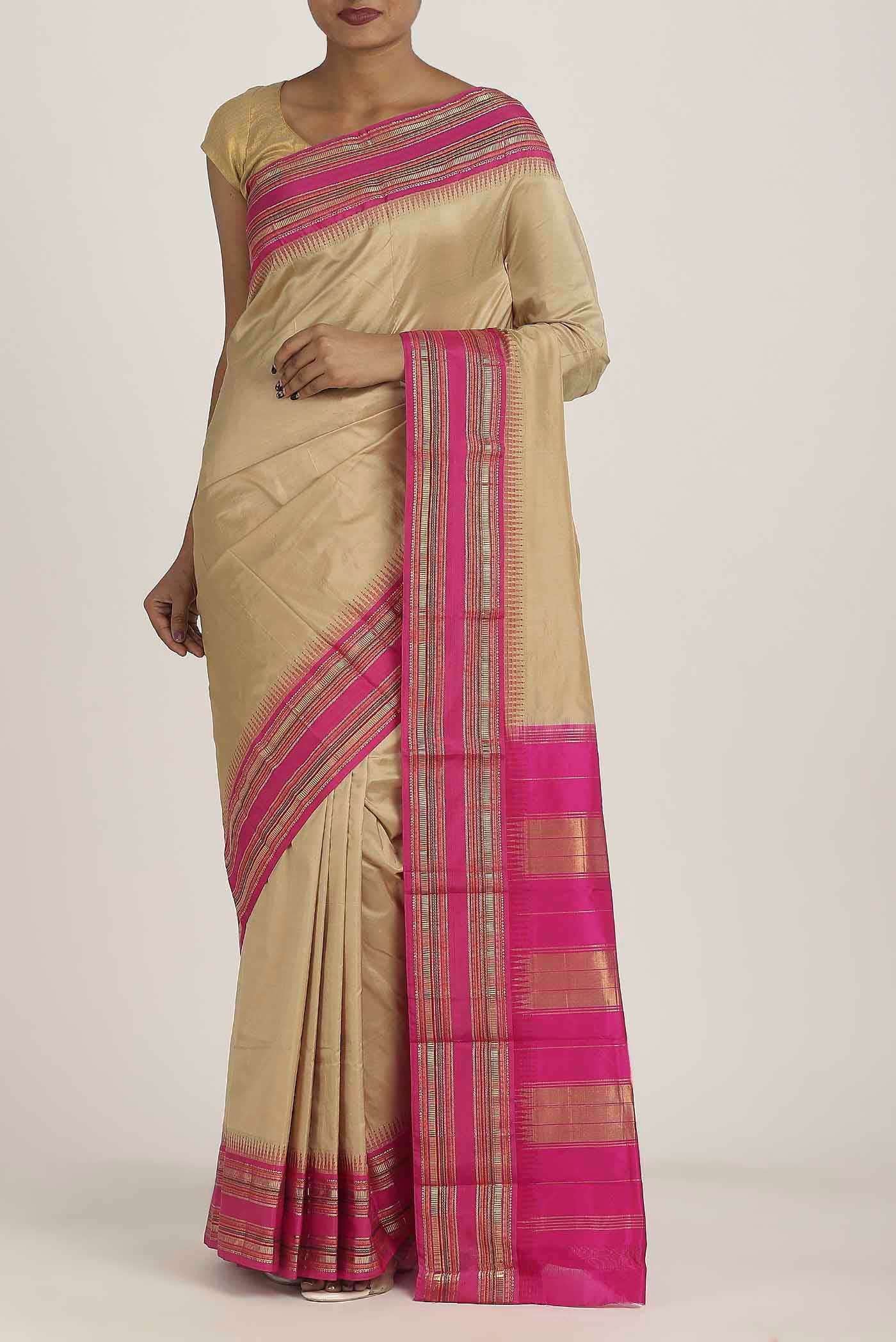 Beige Bangalore Silk Saree