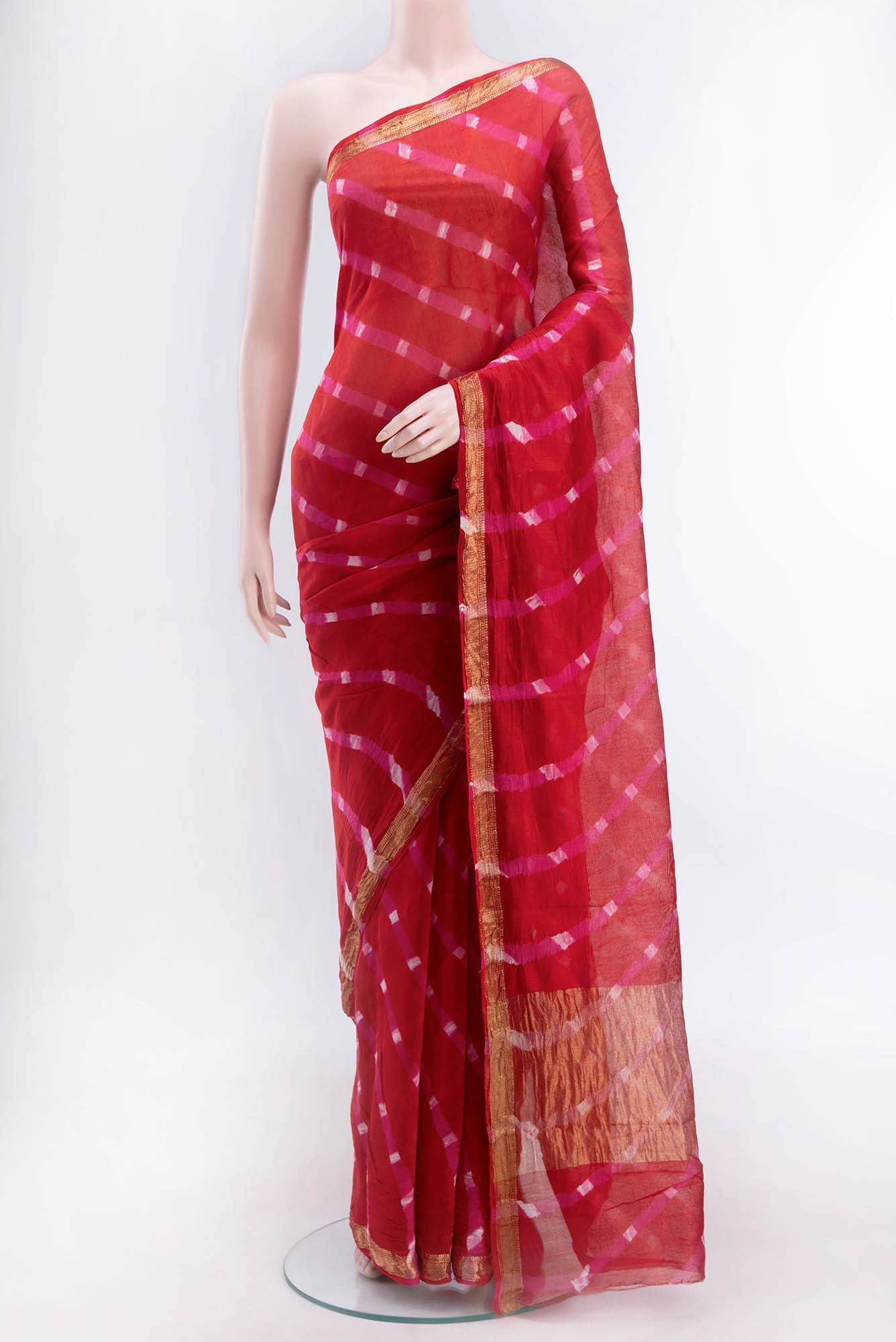 Deep Red Chanderi Silk Cotton Saree