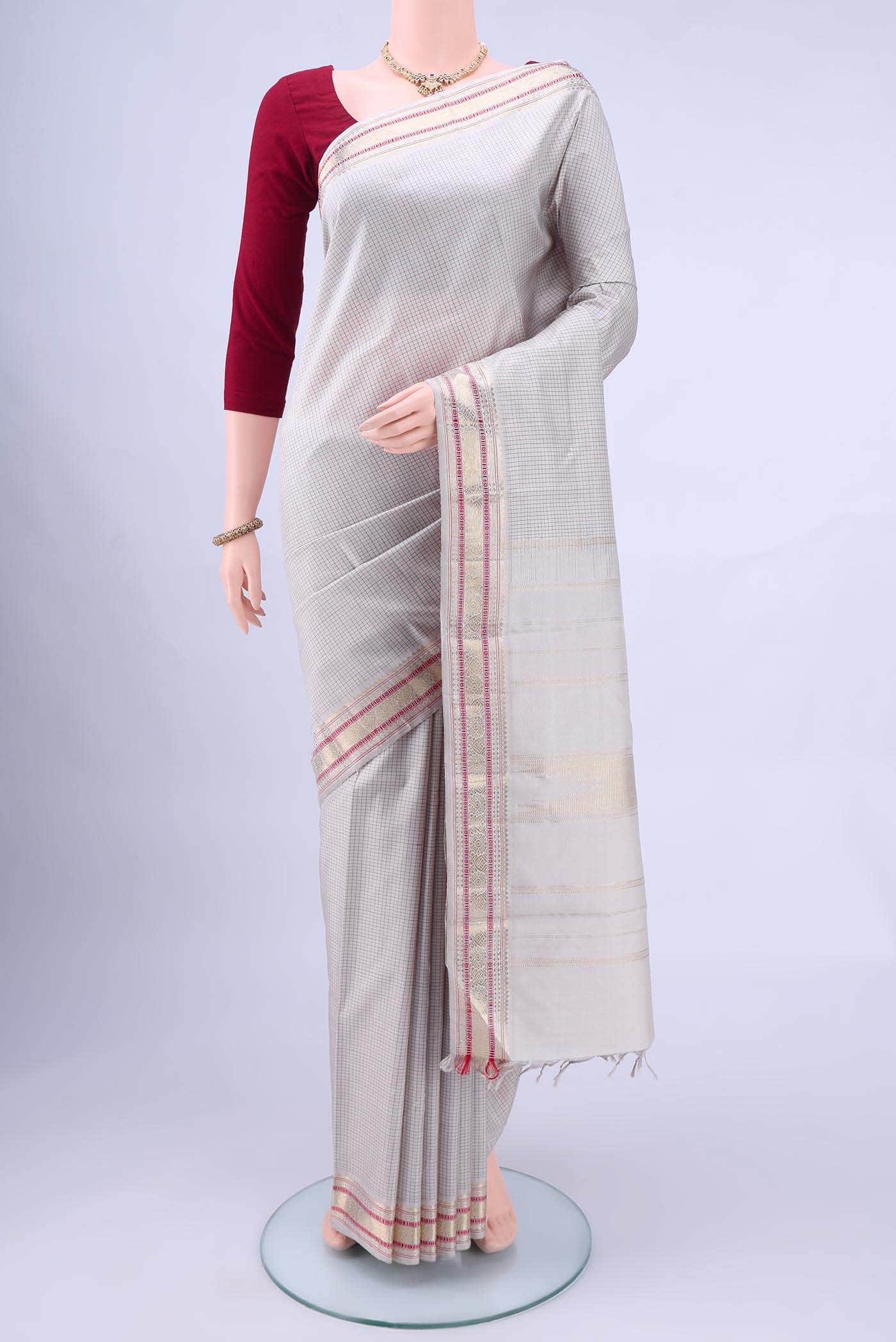 Pure Silk Pure Zari Grey Kanchipuram Saree