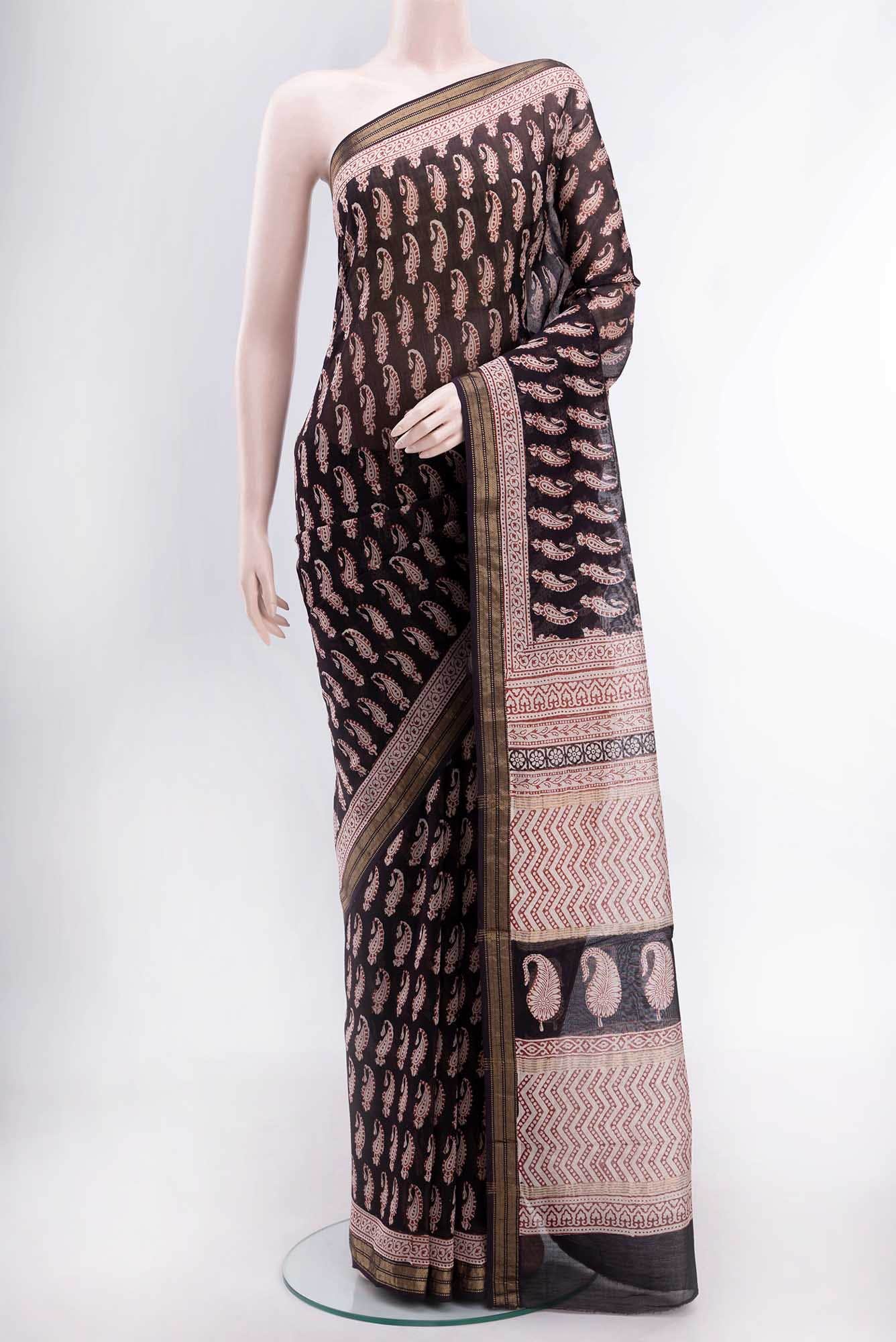 Black Maheshwari Silk Cotton Saree