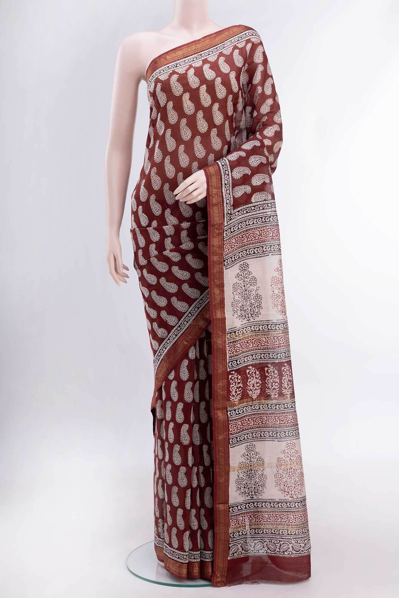 Maroon Maheshwari Silk Cotton Saree