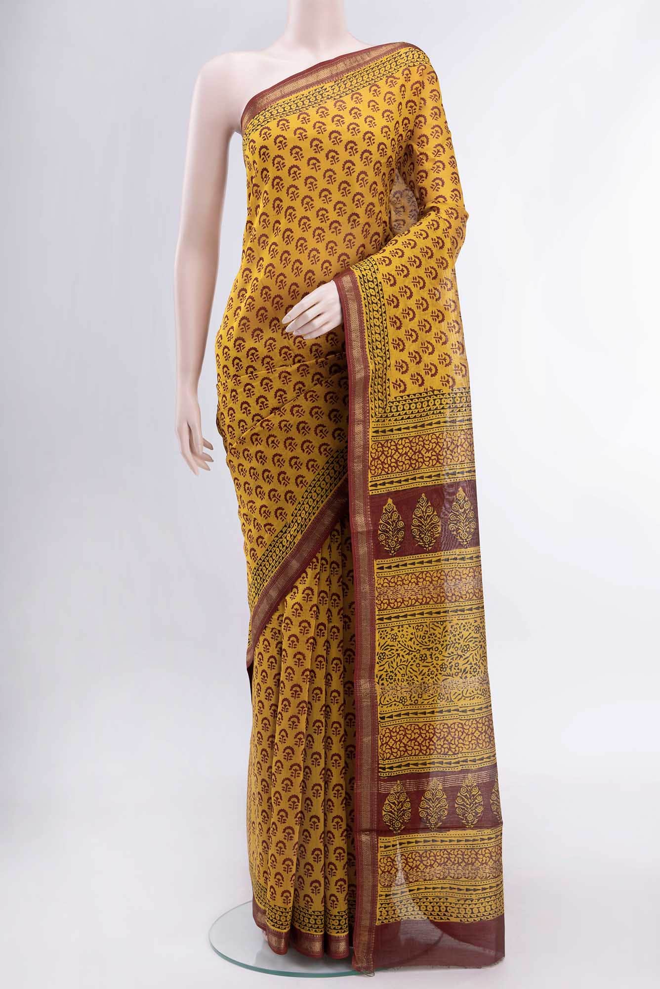 Yellow Maheshwari Silk Cotton Saree