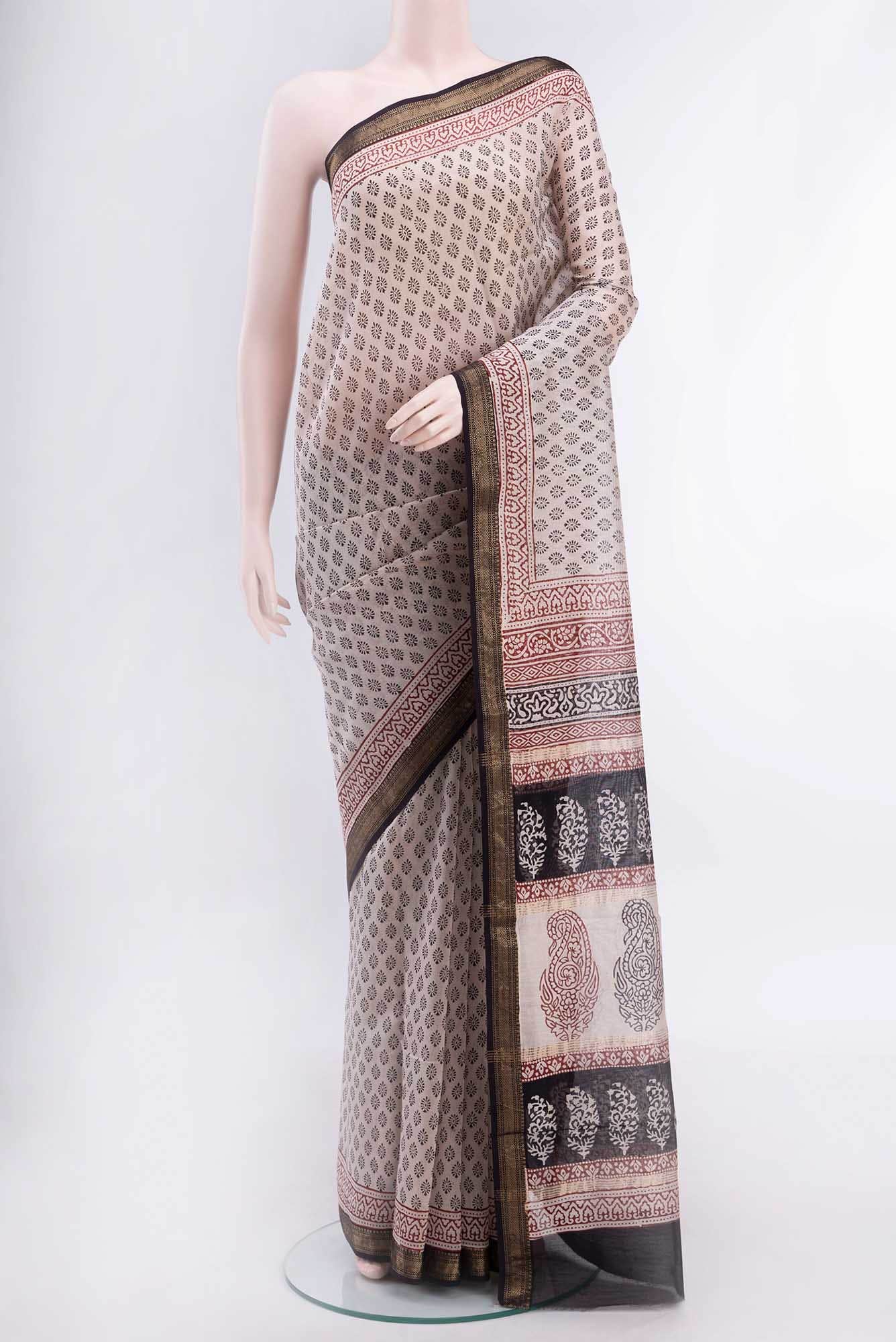 Off White Maheshwari Silk Cotton Saree