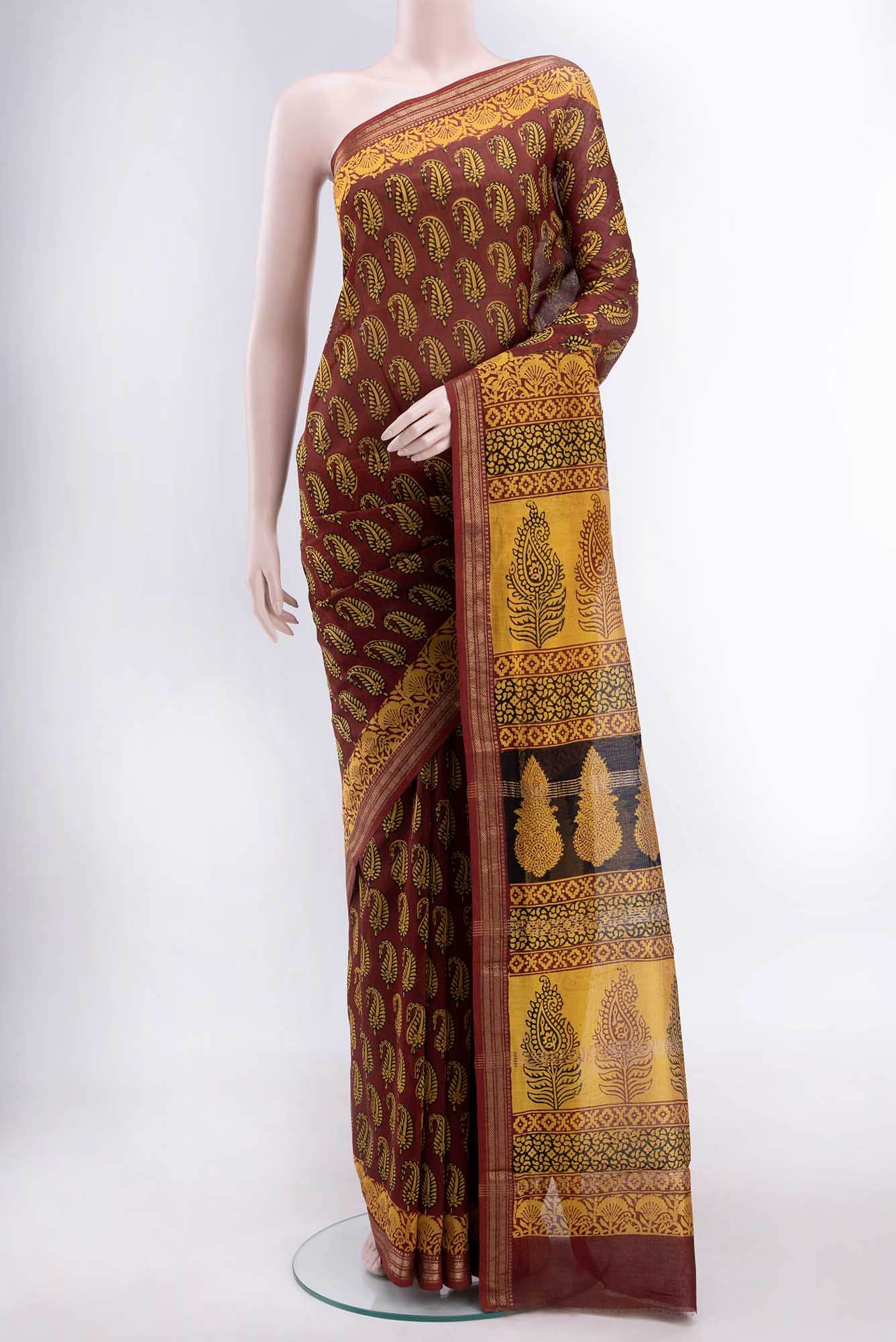 Yellow Maheshwari Silk Cotton Saree