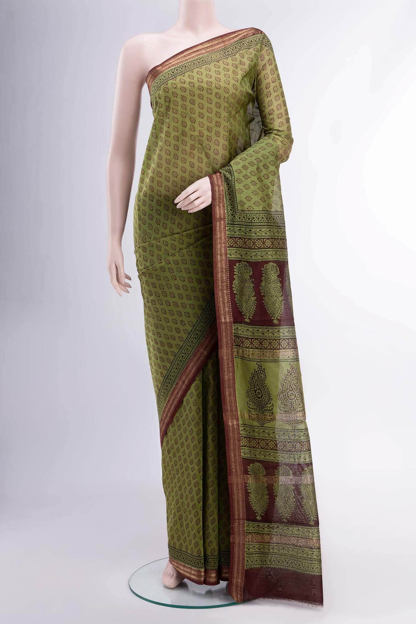 Mehandi Green Maheshwari Silk Cotton Saree