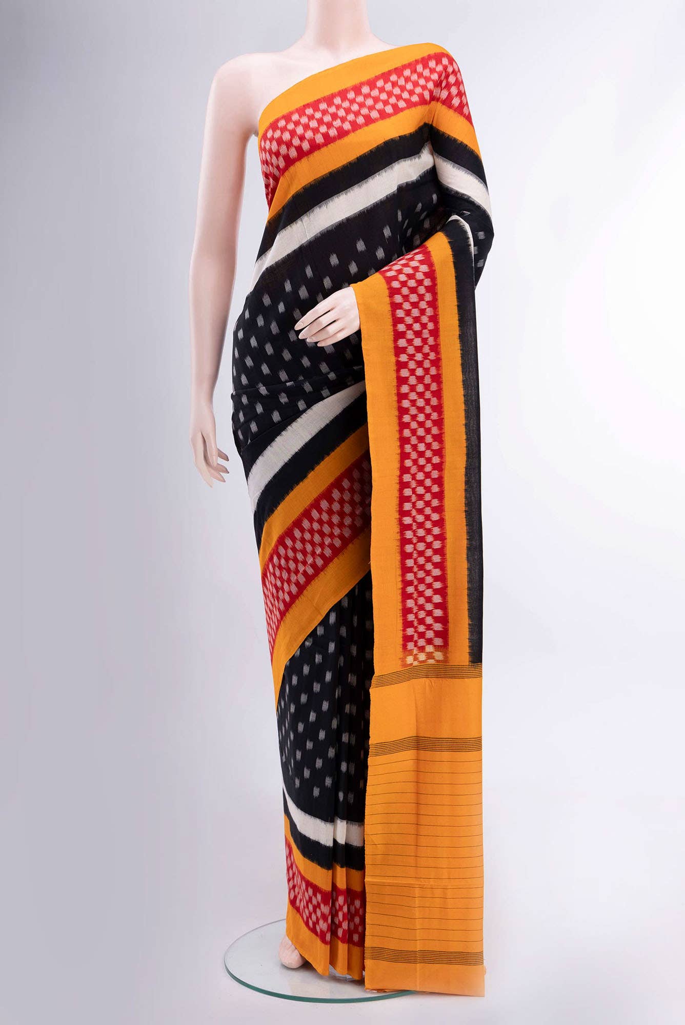 Black Pochampally Cotton Saree