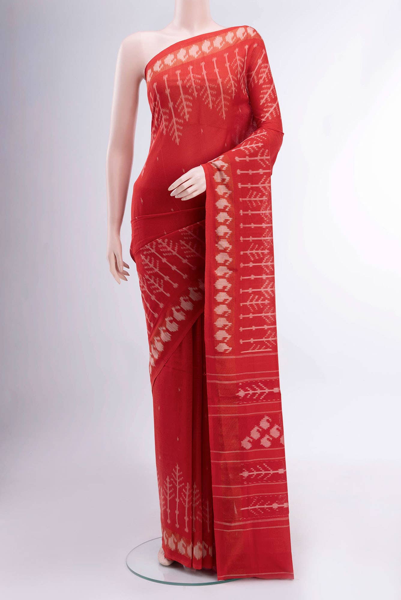 Deep Red Pochampally Cotton Saree