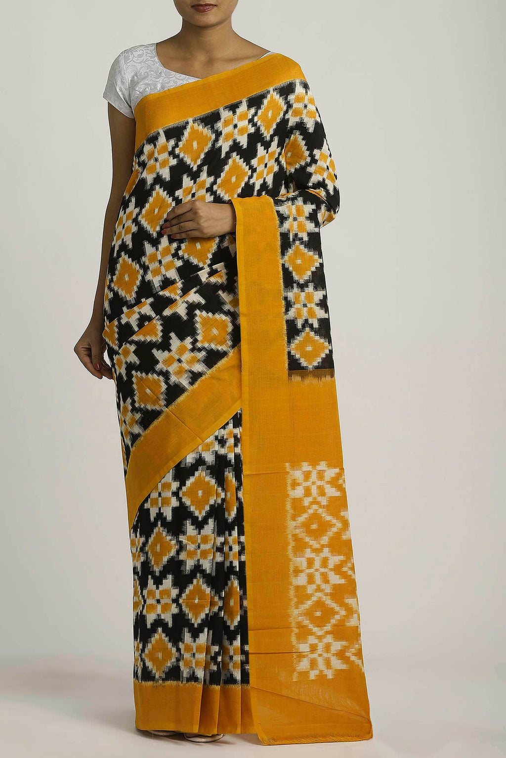 Black Pochampally Cotton Saree