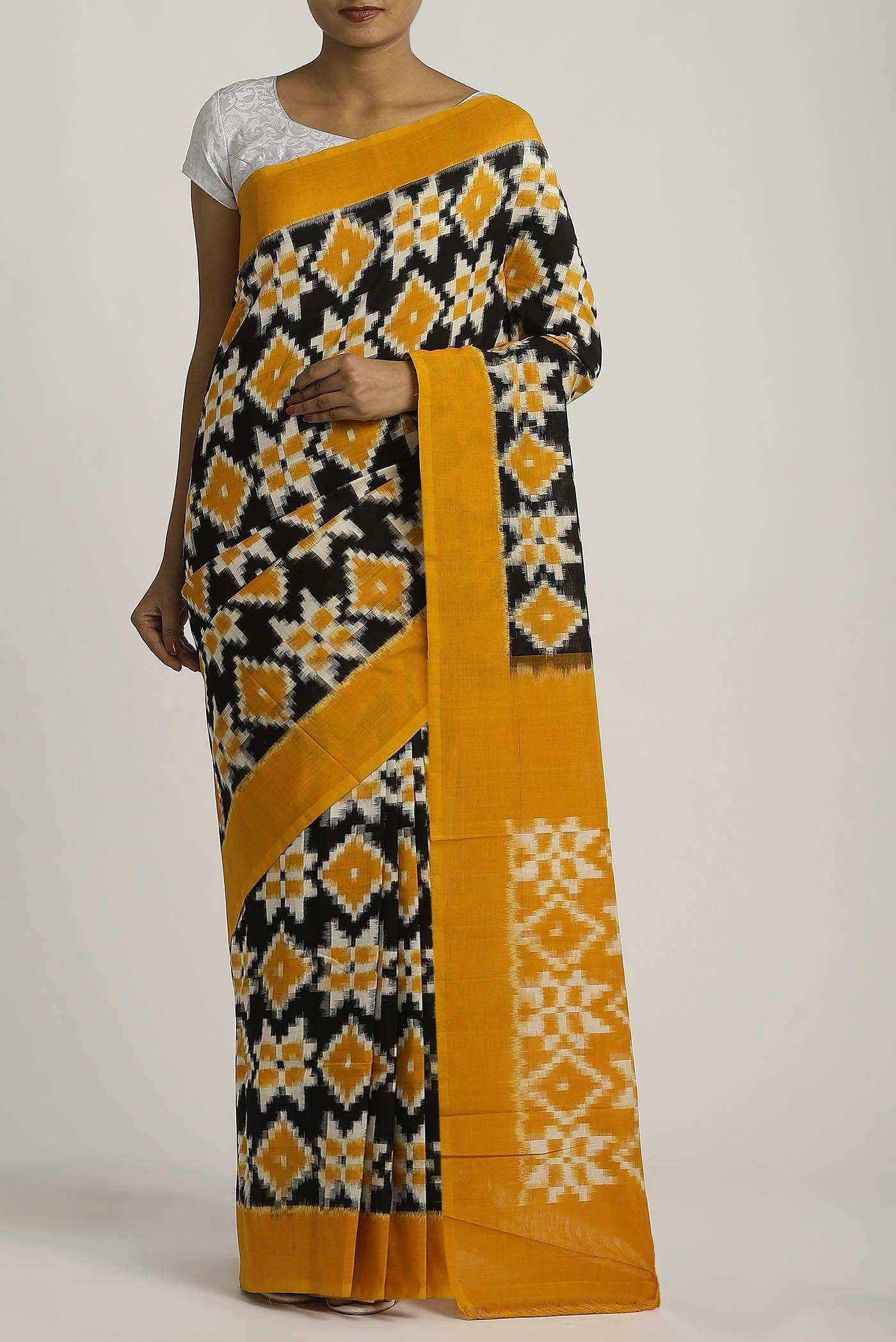 Black Pochampally Cotton Saree
