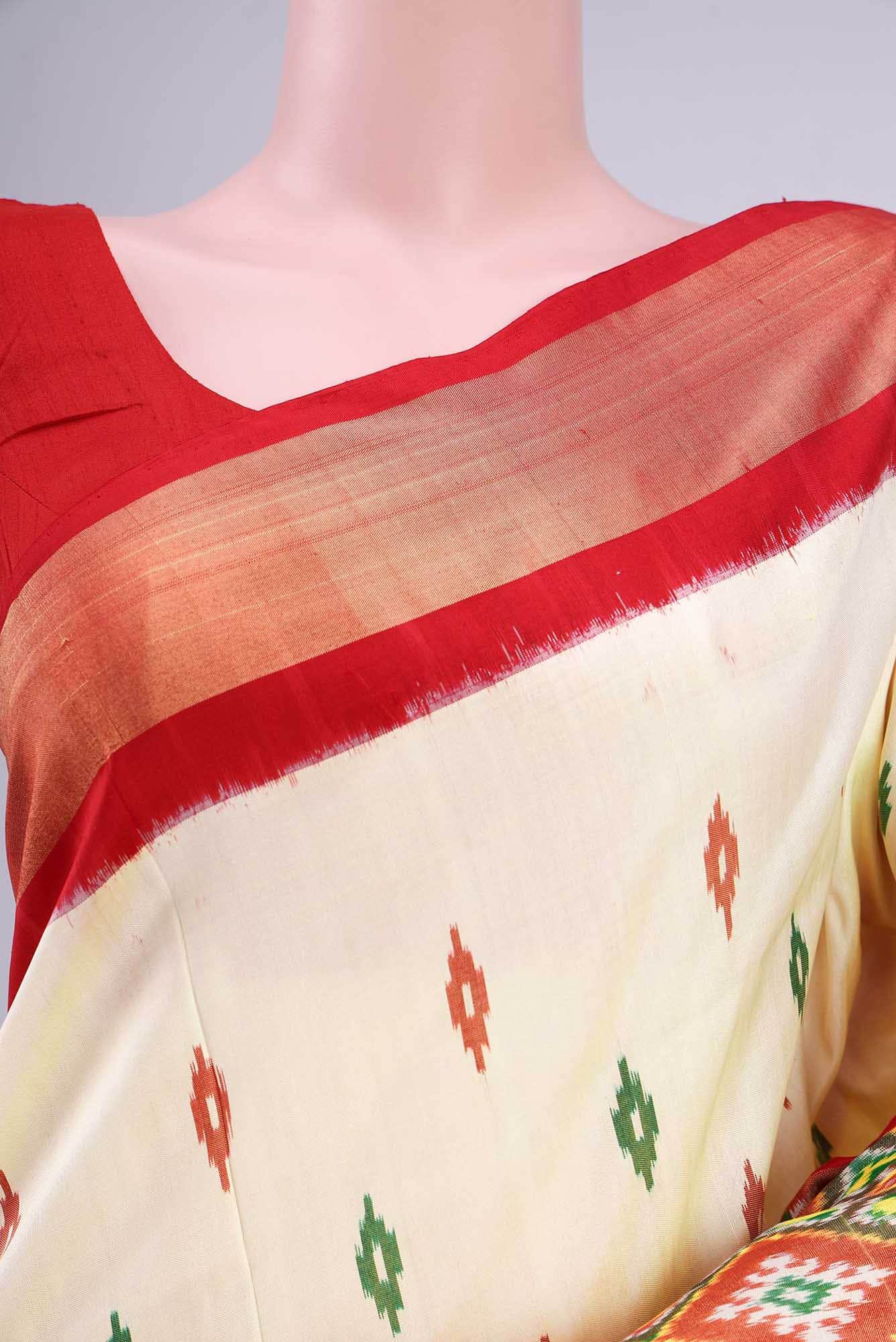 Cream Pochampally Silk Saree