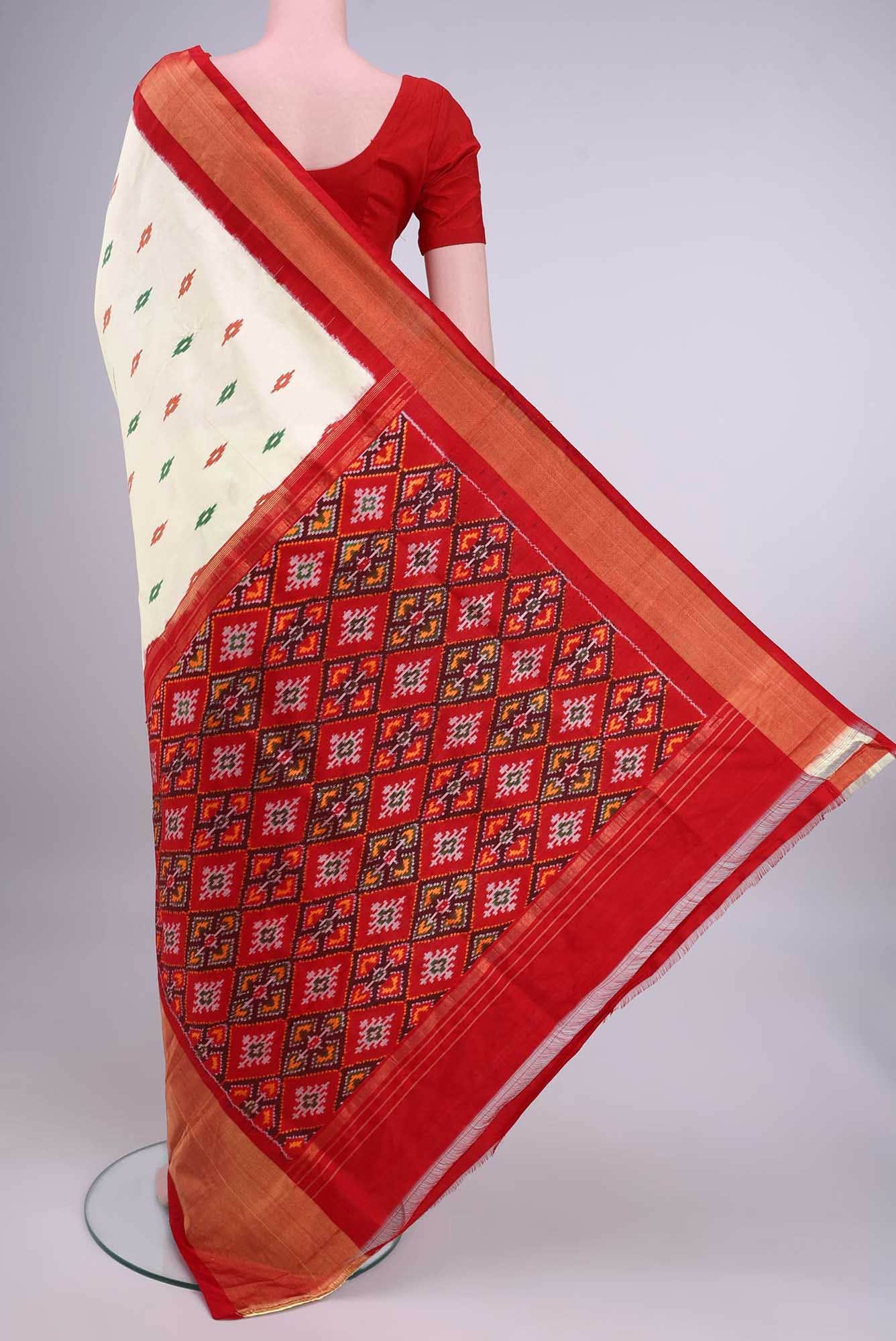 Cream Pochampally Silk Saree