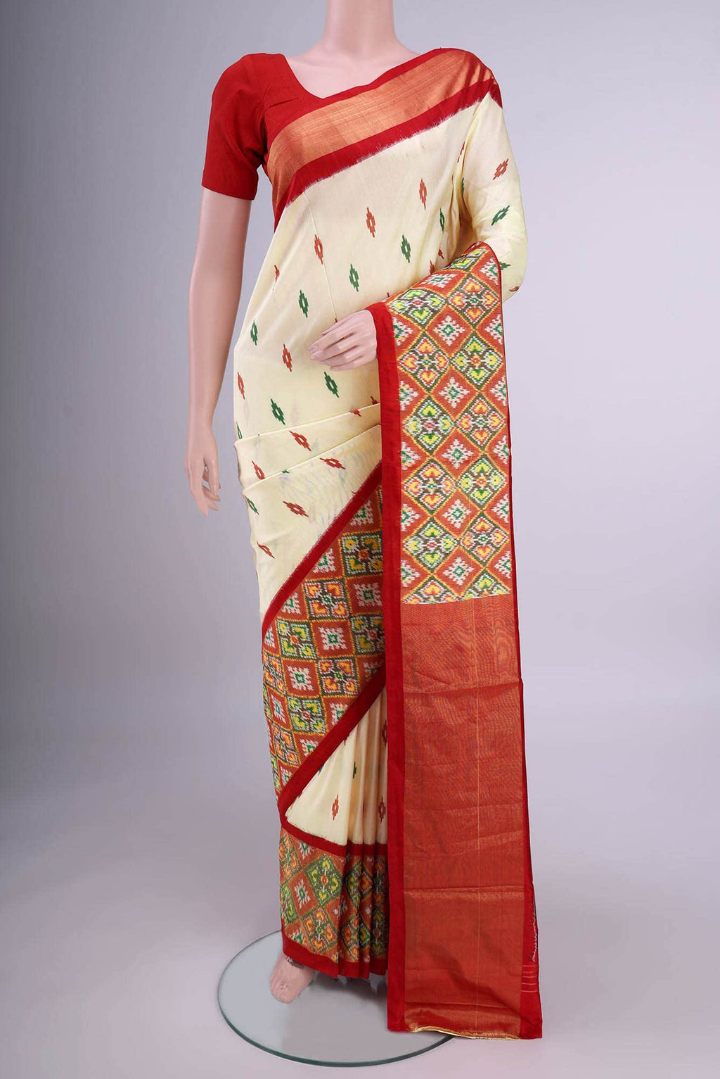 Cream Pochampally Silk Saree