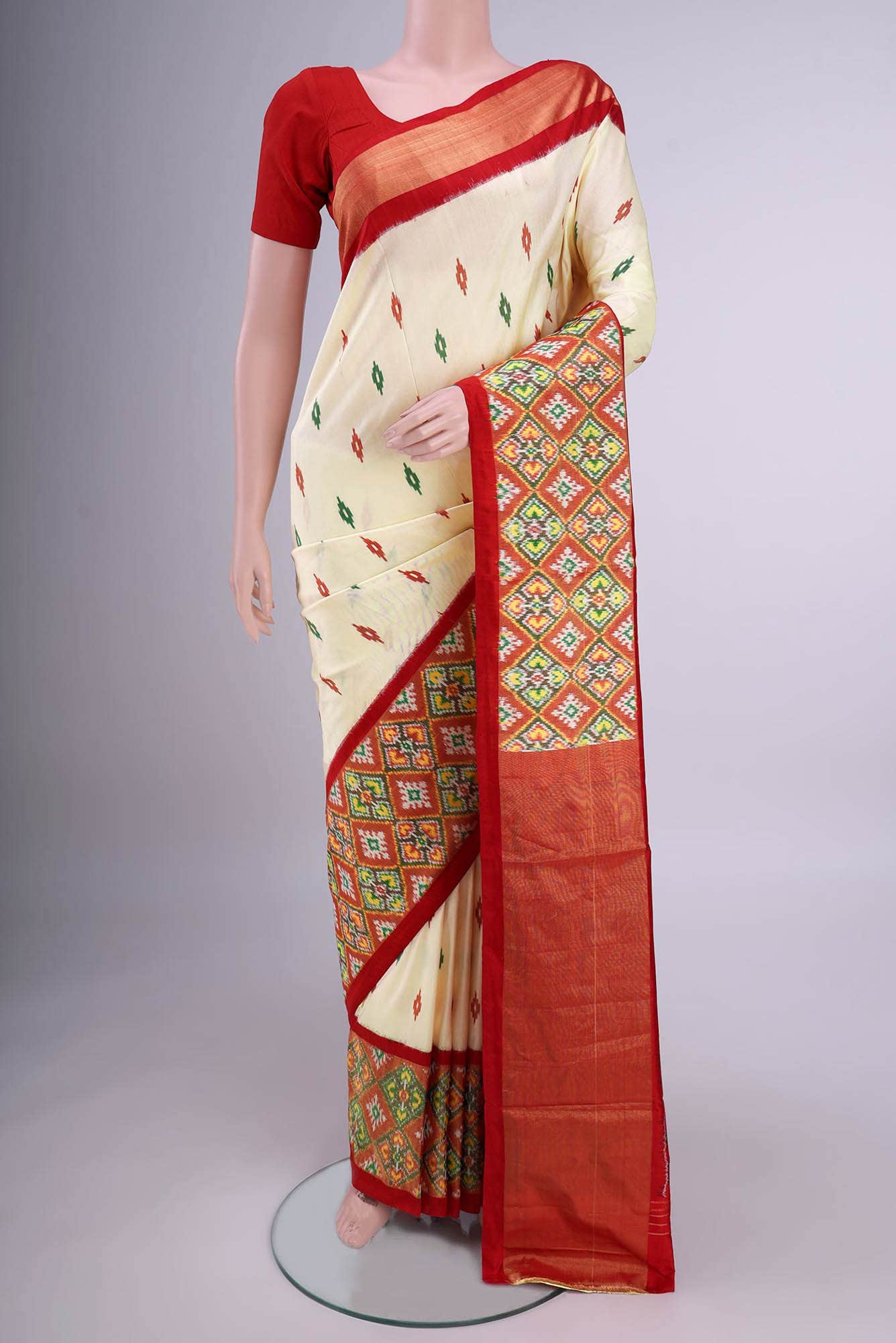Cream Pochampally Silk Saree