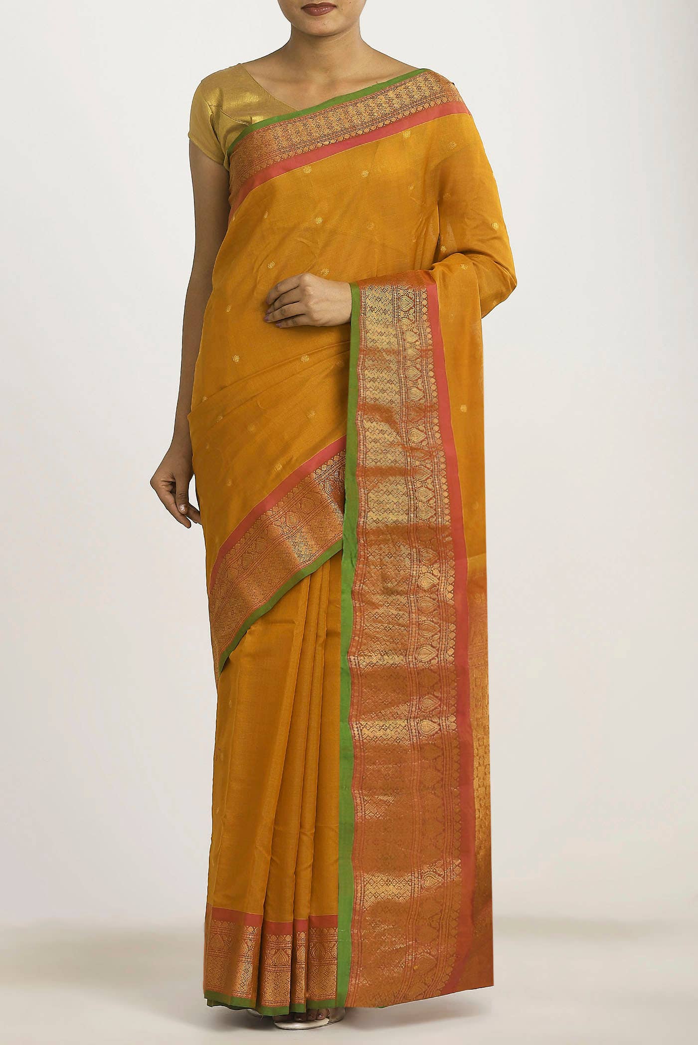 Mustard Gadwal cotton Saree