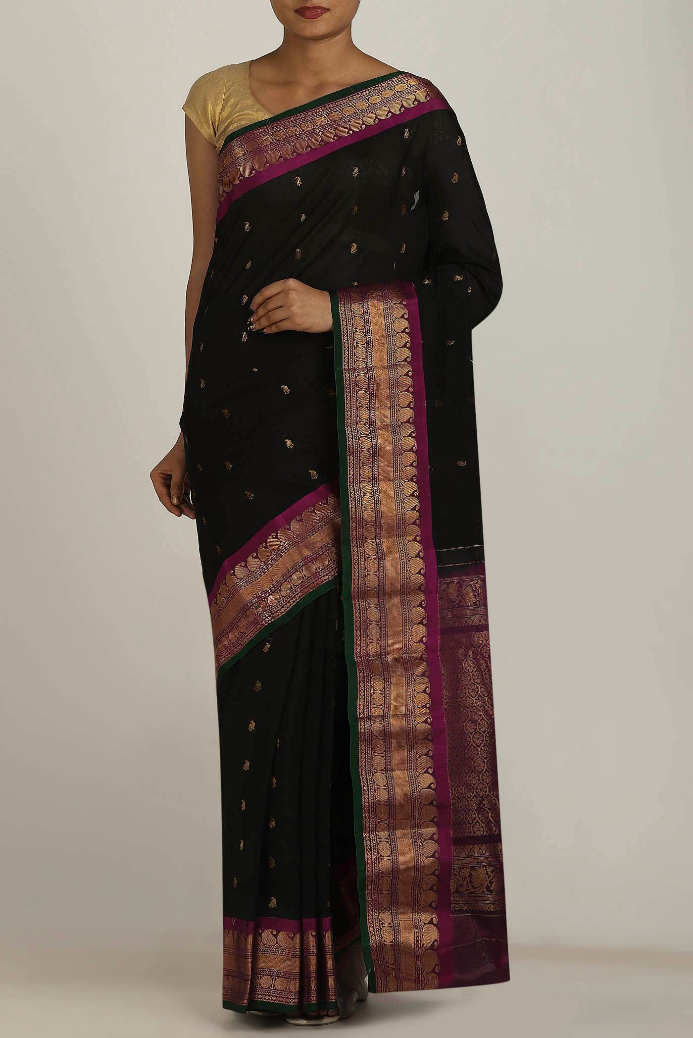 Black Gadwal Silk Cotton Saree
