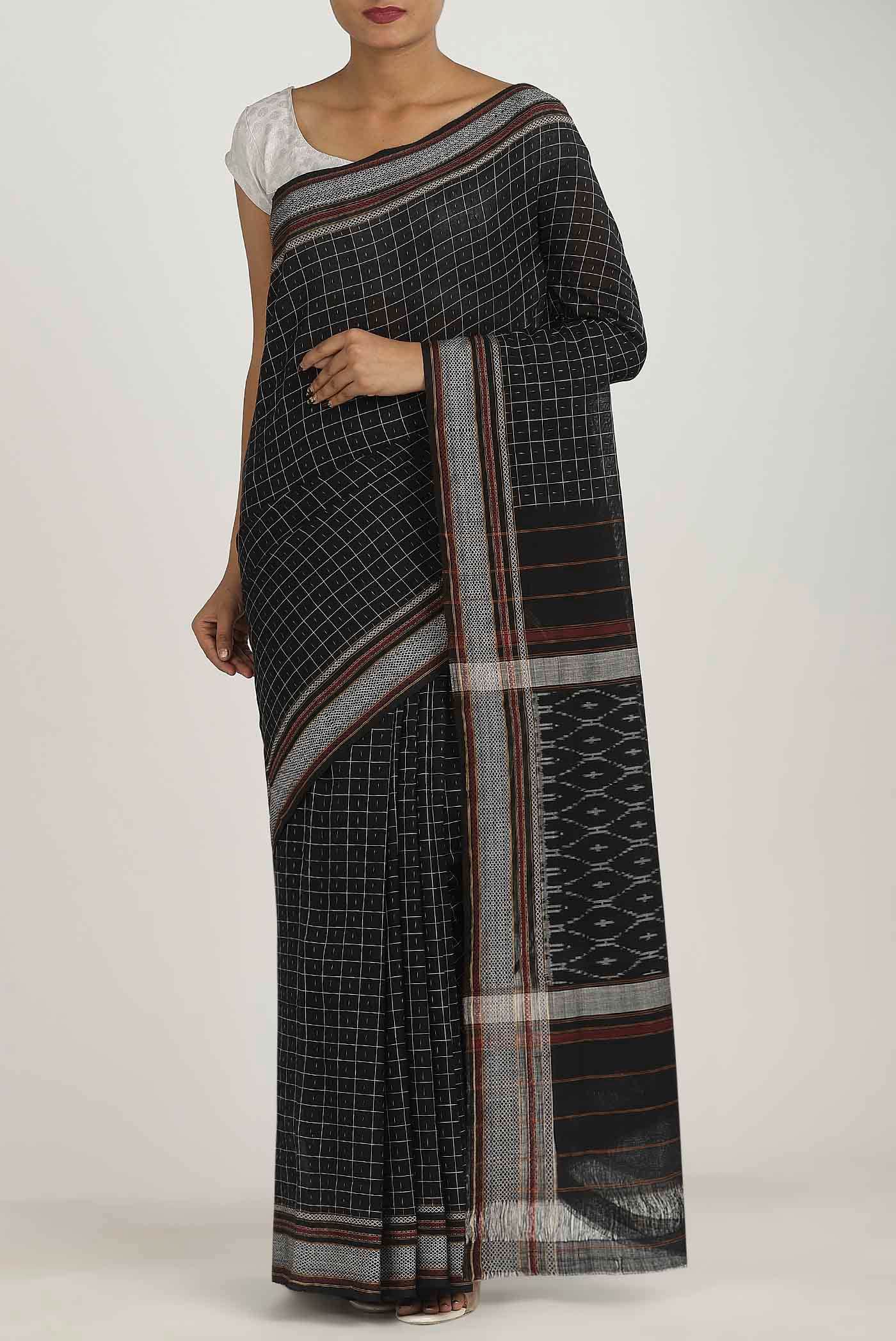 Black Pochampally Cotton Saree