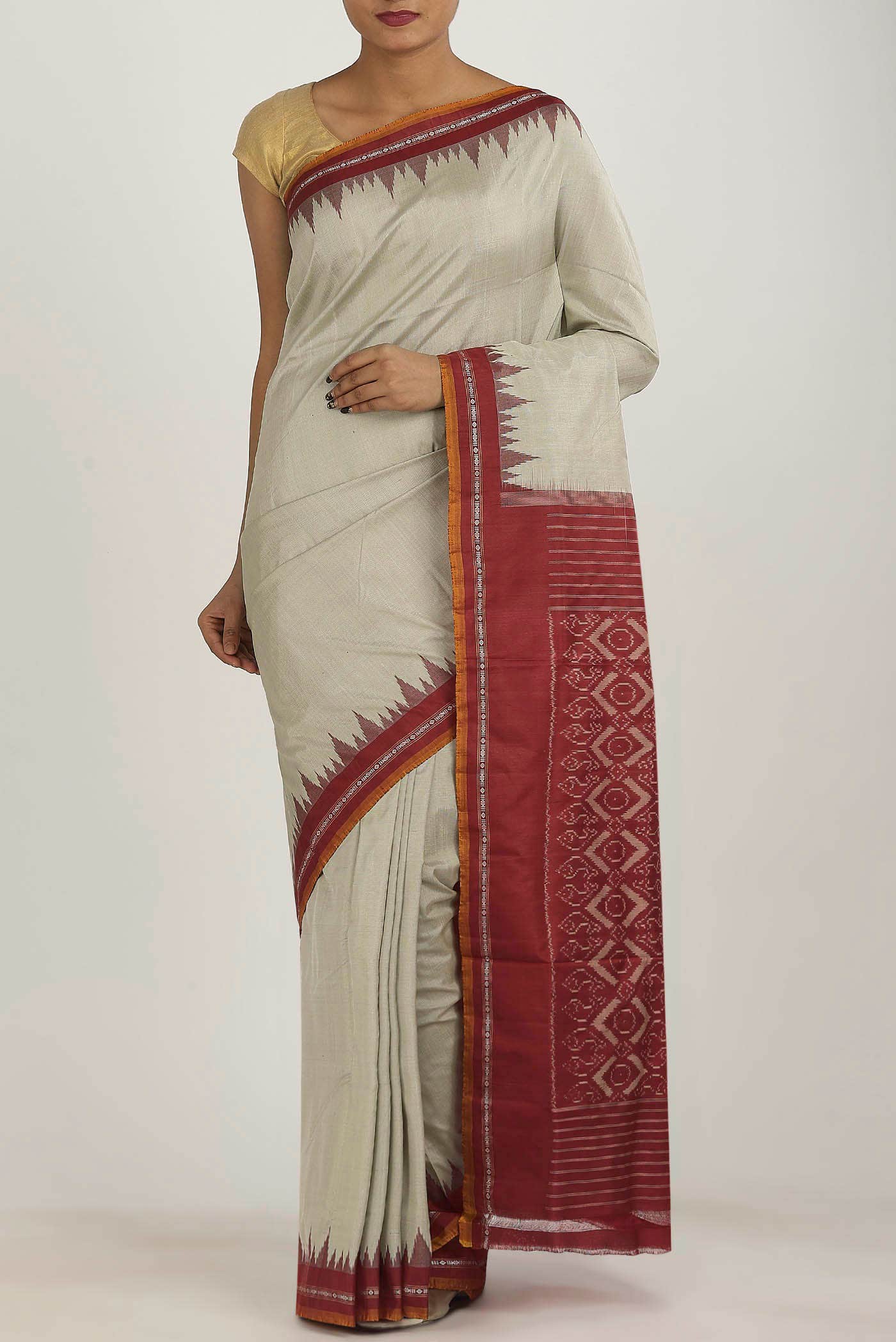 Beige Pochampally Silk Saree