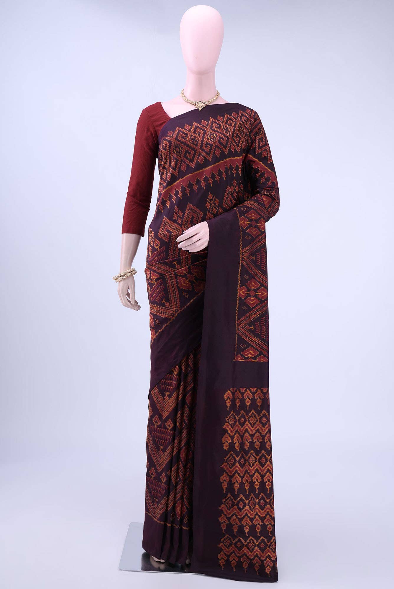 Brown Pochampally Silk Saree