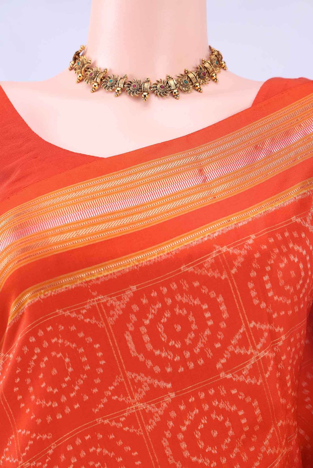 Pure Silk Orange Pochampally Saree