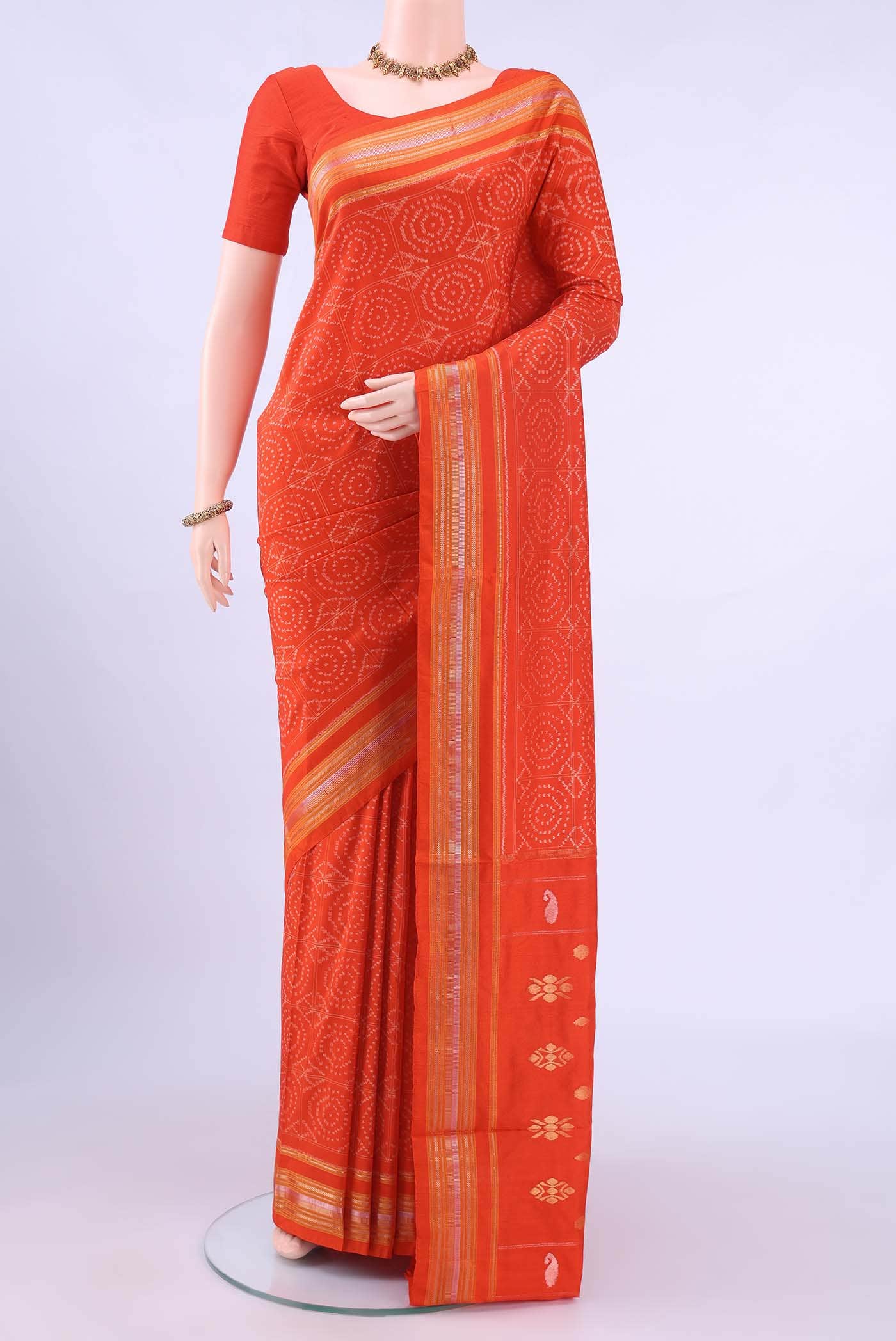 Orange Pochampally Silk Saree