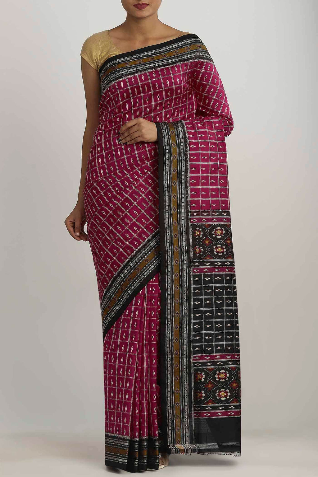 Magenta Pochampally Silk Saree