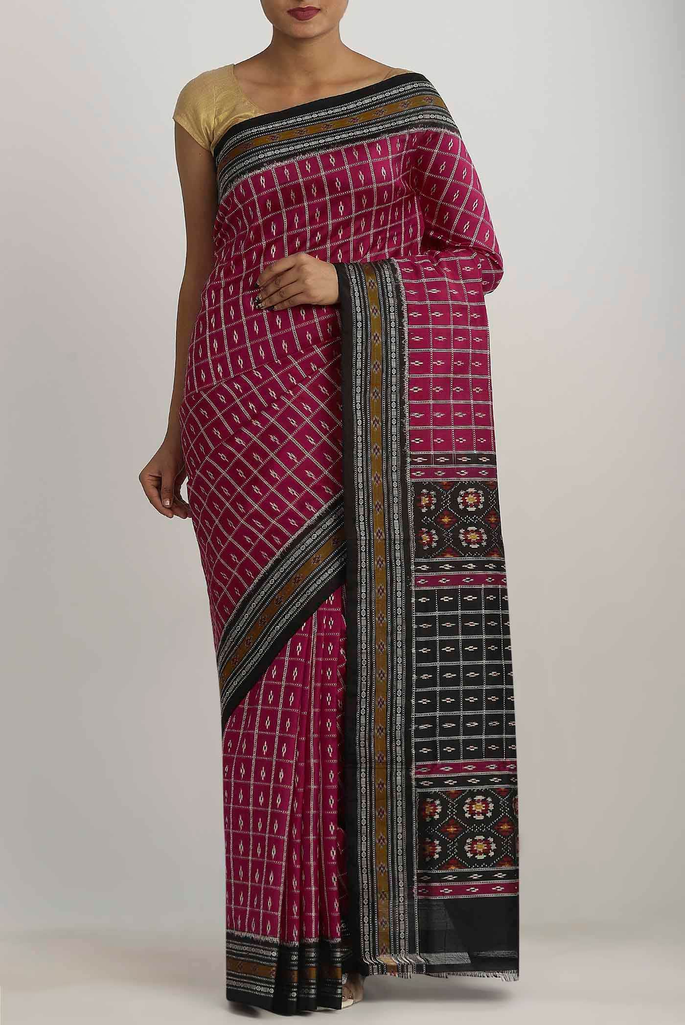 Magenta Pochampally Silk Saree