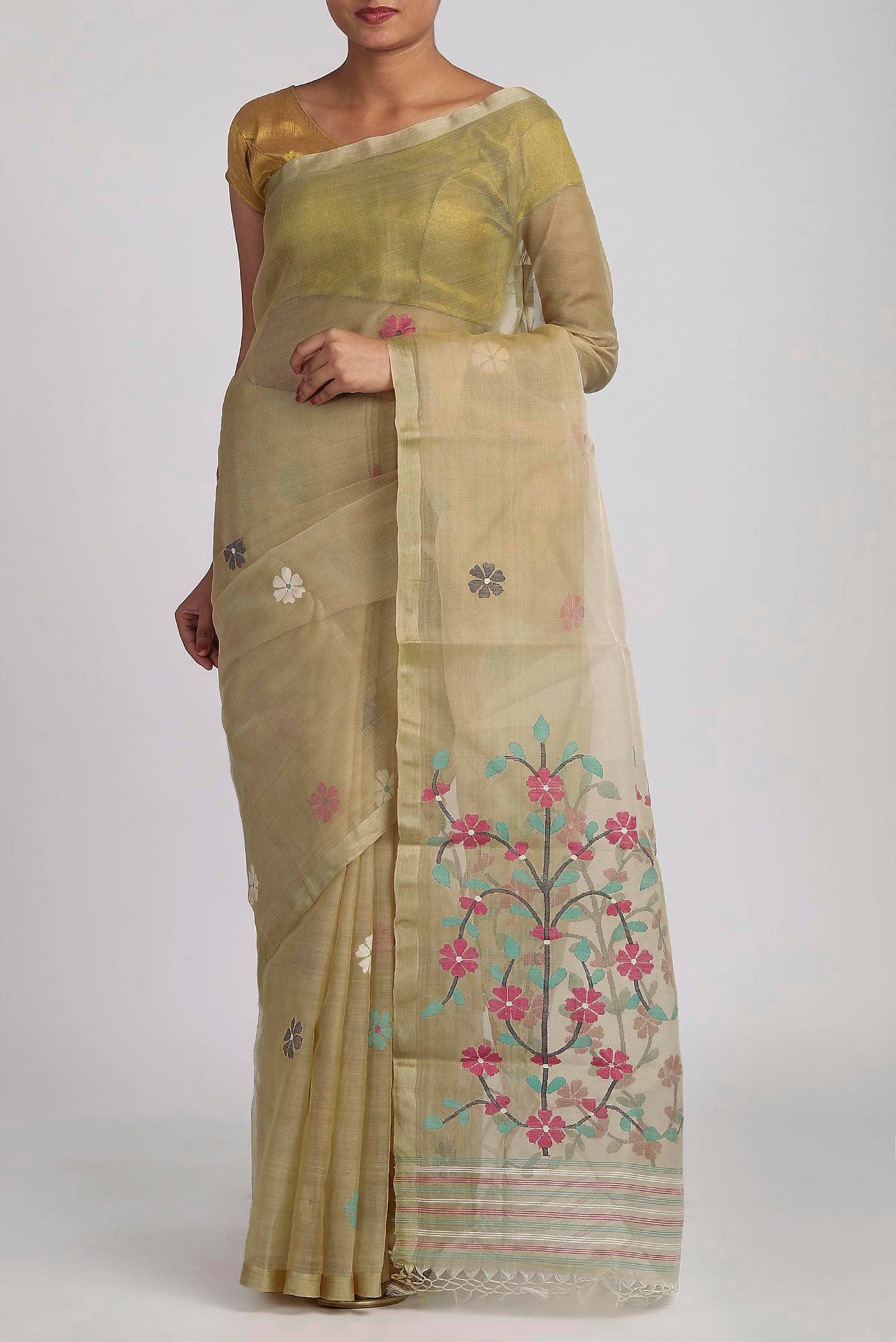Beige Muslin Silk Saree