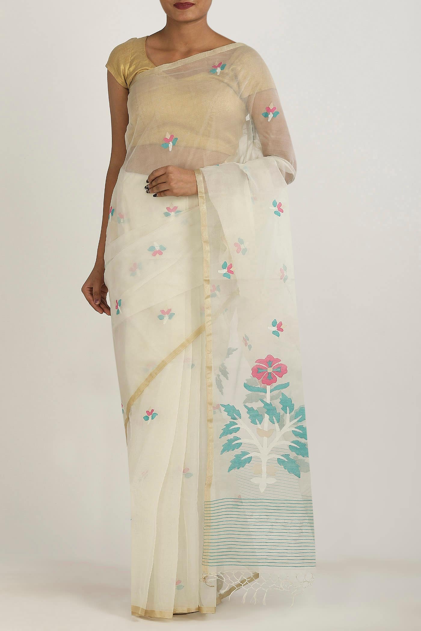 Cream Muslin Silk Saree