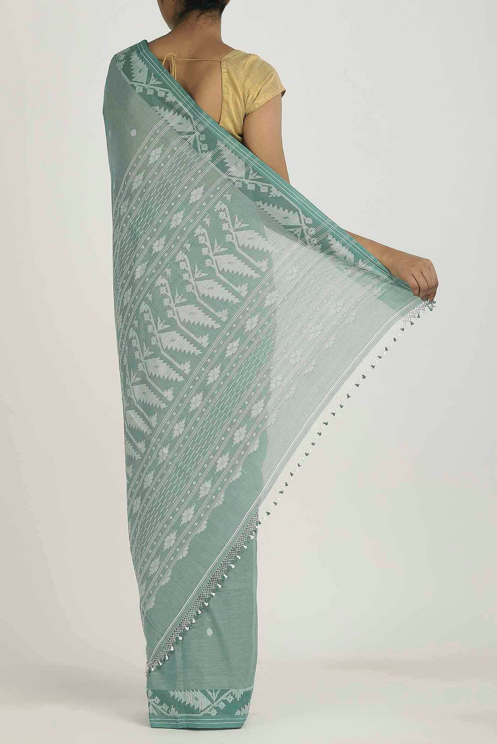 Green Jute Cotton Saree