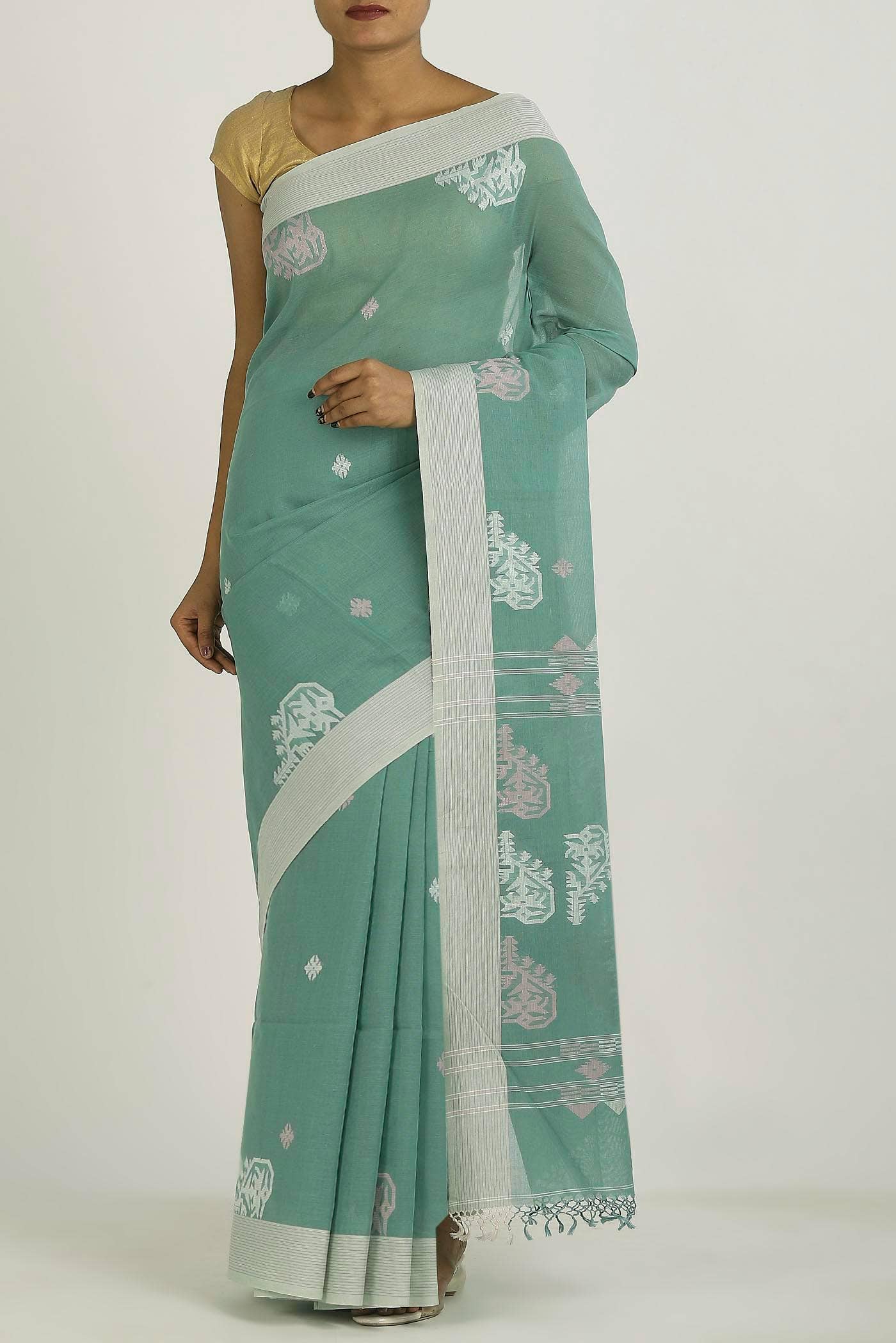 Green Jute Cotton Saree