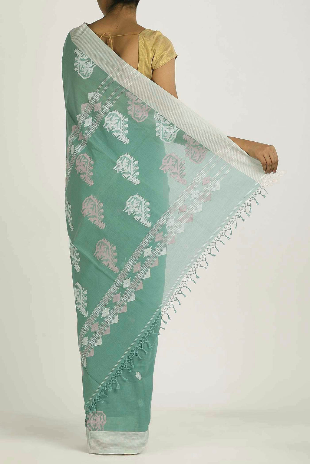Green Jute Cotton Saree