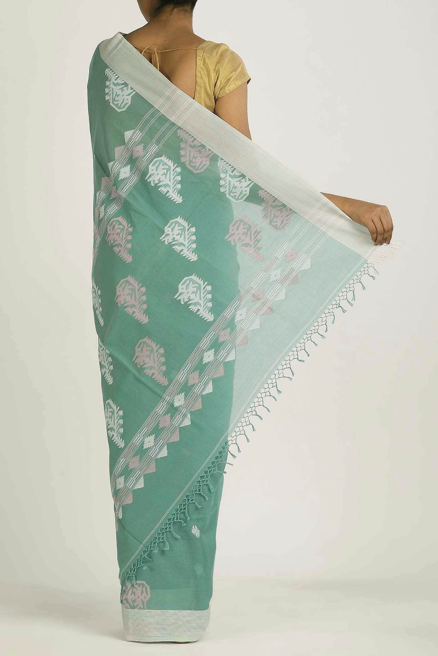 Green Jute Cotton Saree