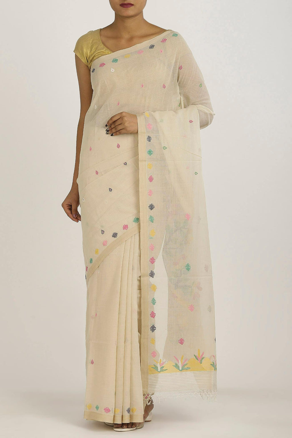 Beige Jute Cotton Saree