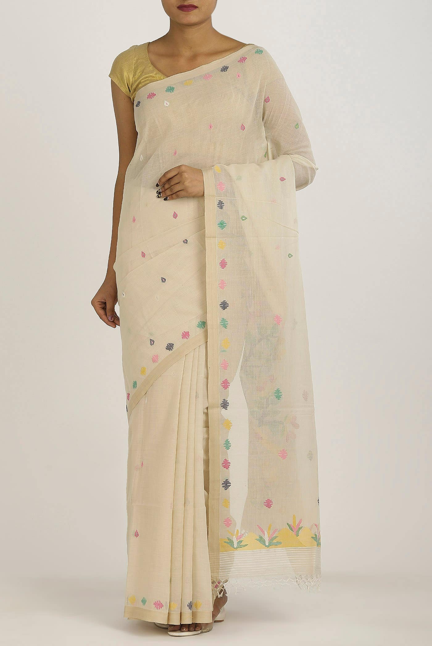 Beige Jute Cotton Saree