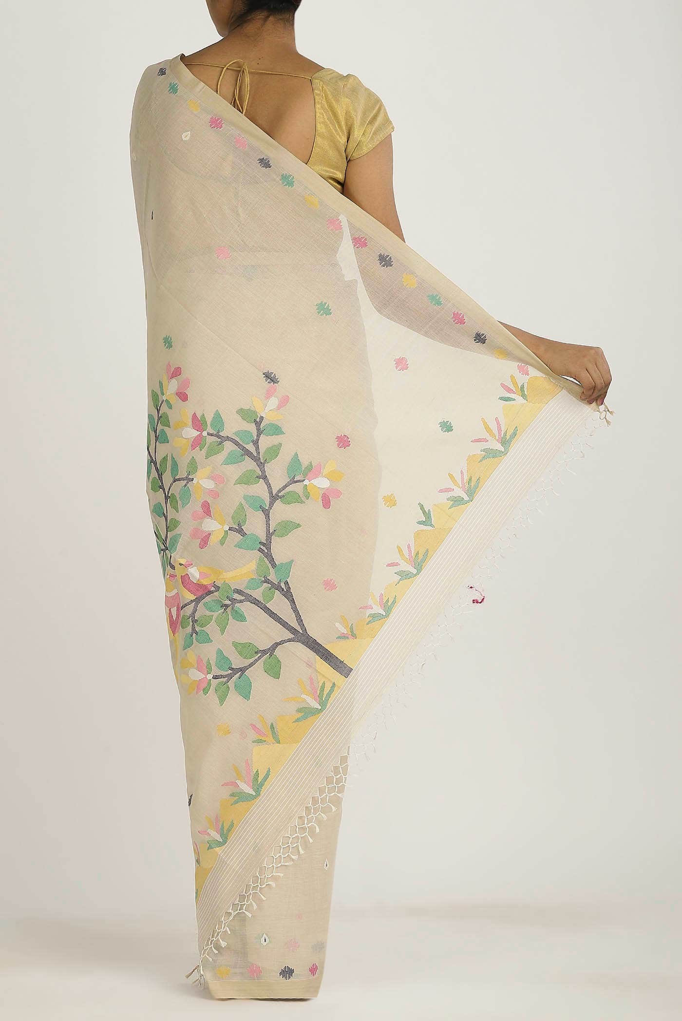 Beige Jute Cotton Saree
