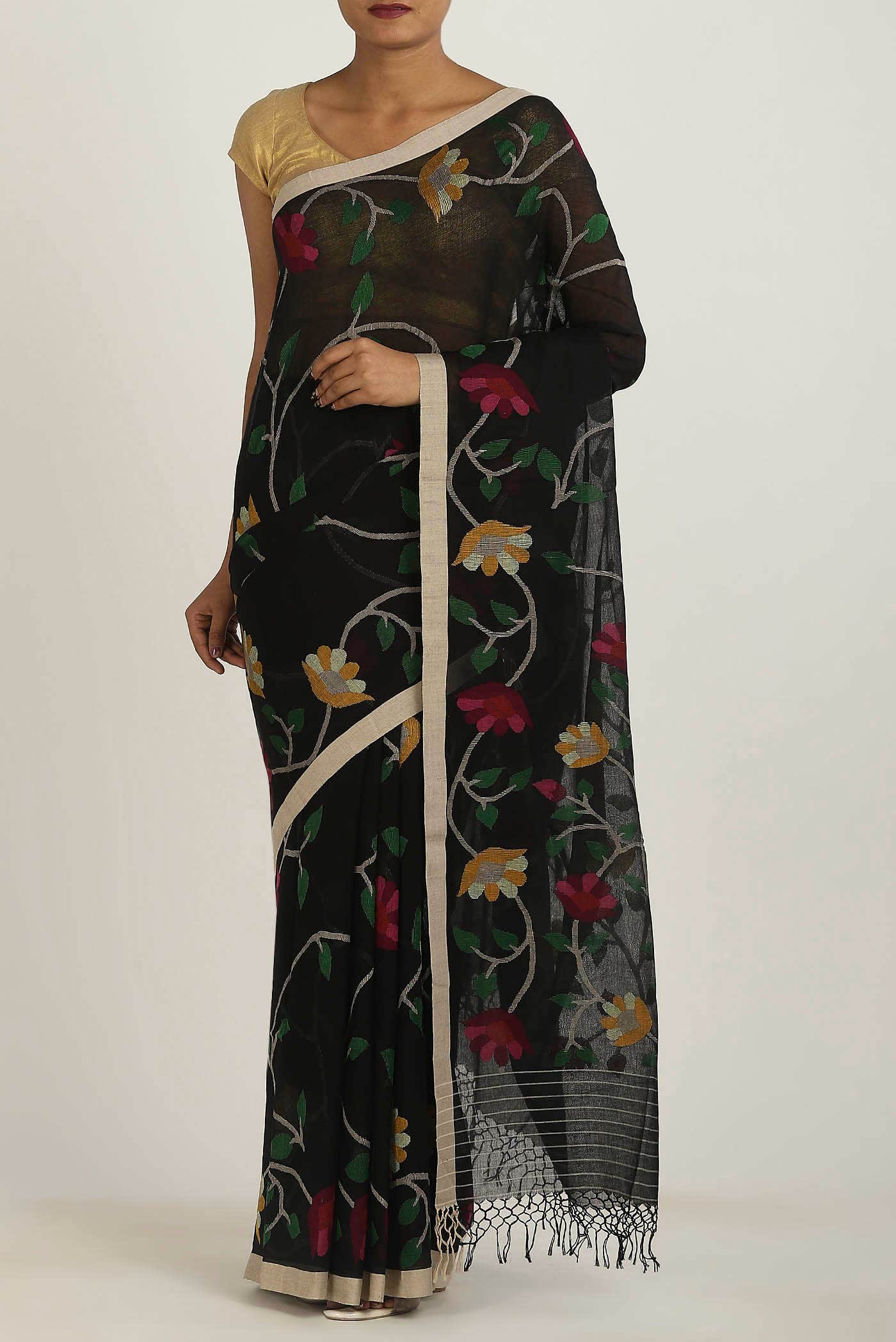 Black Jute Cotton Saree