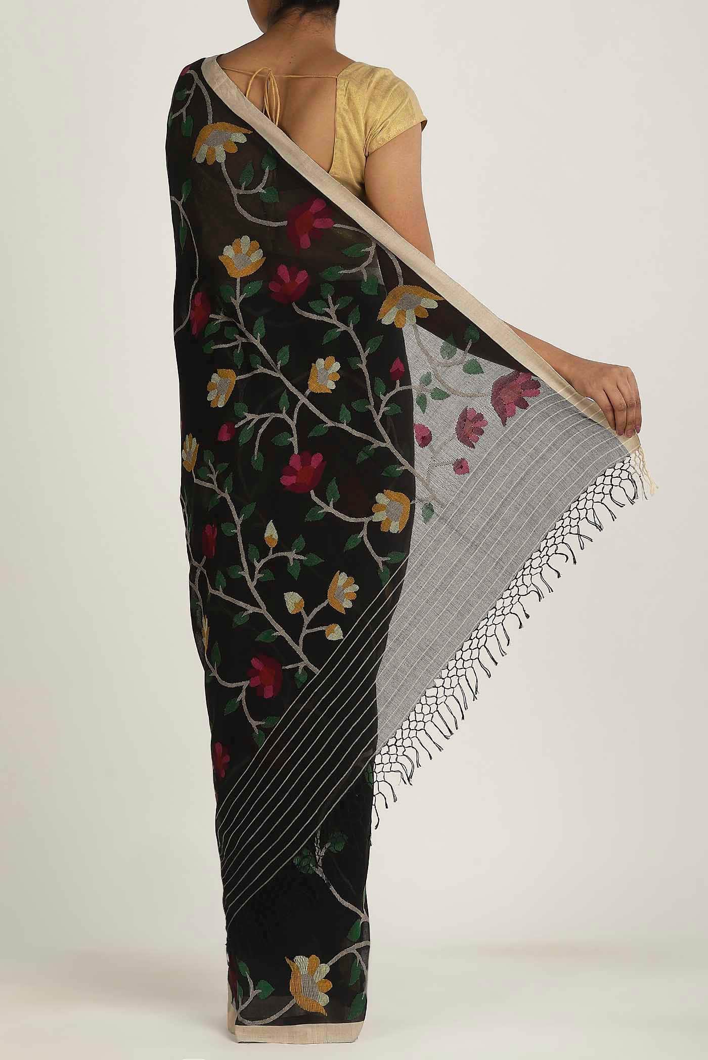 Black Jute Cotton Saree