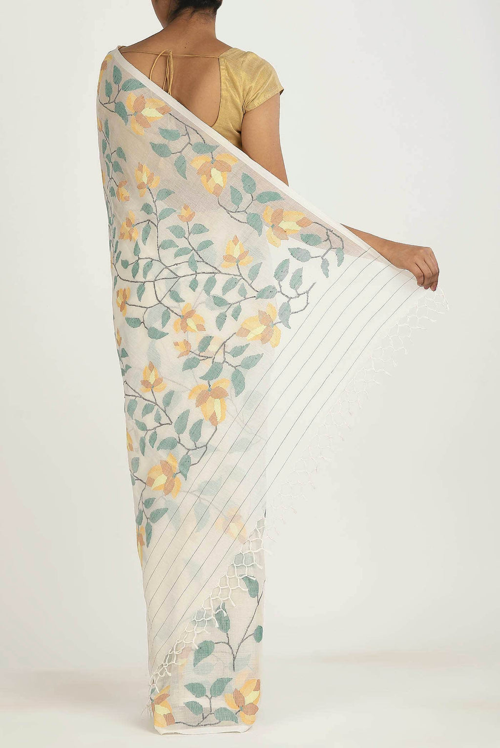 Cream Jute Cotton Saree