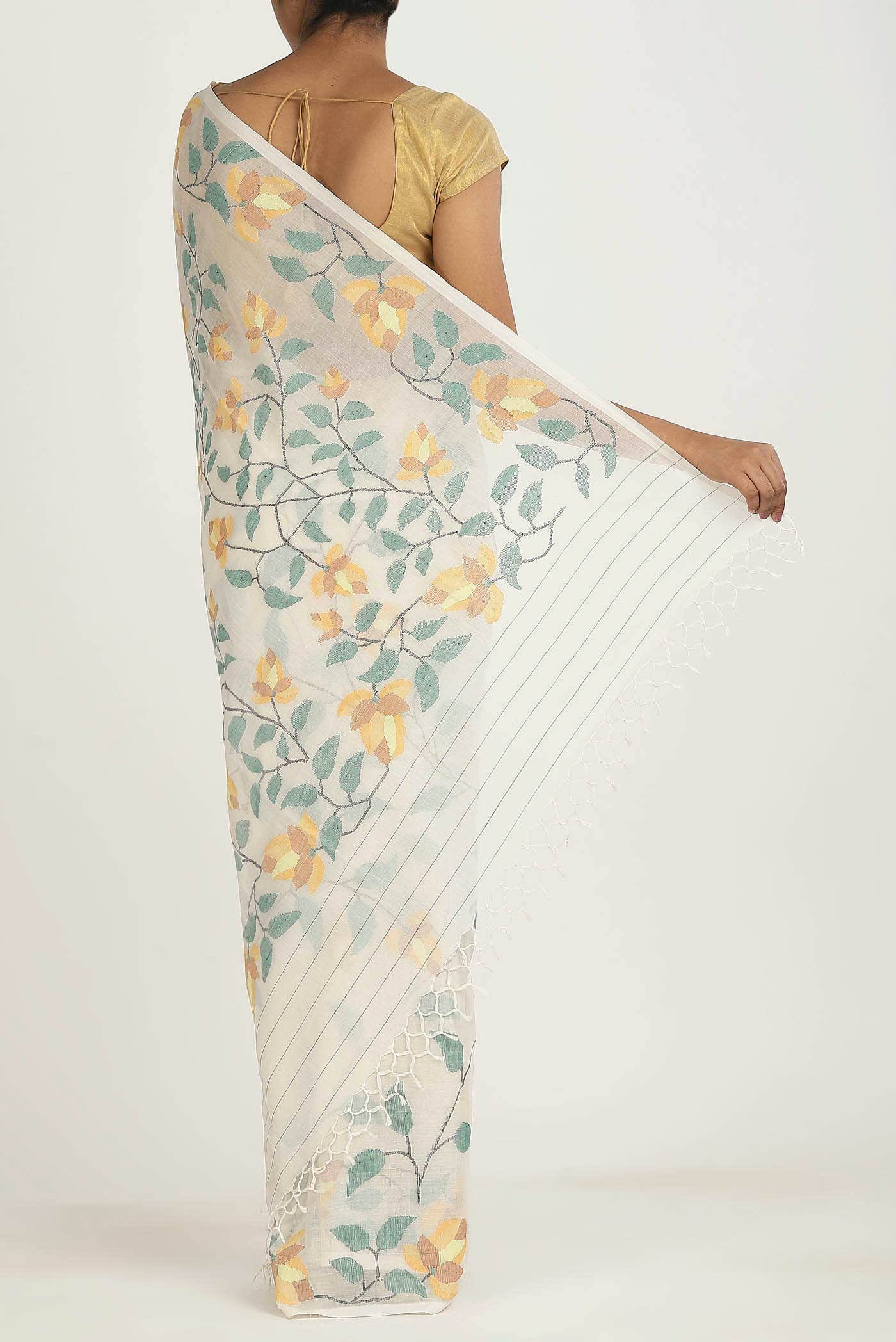 Cream Jute Cotton Saree