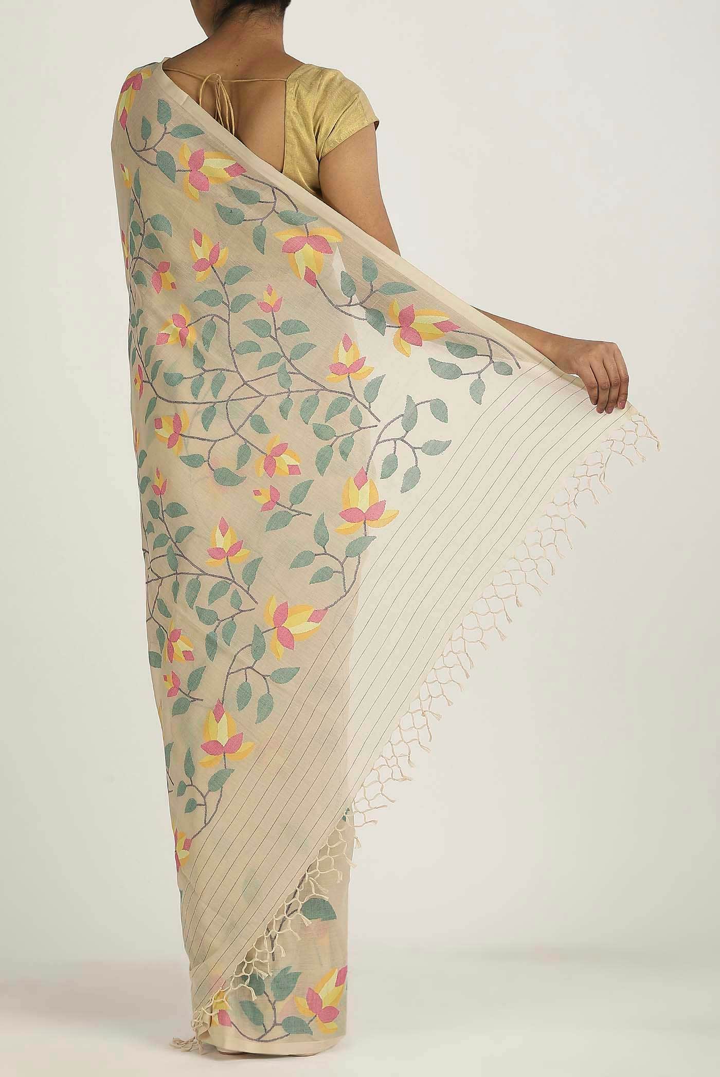 Beige Jute Cotton Saree