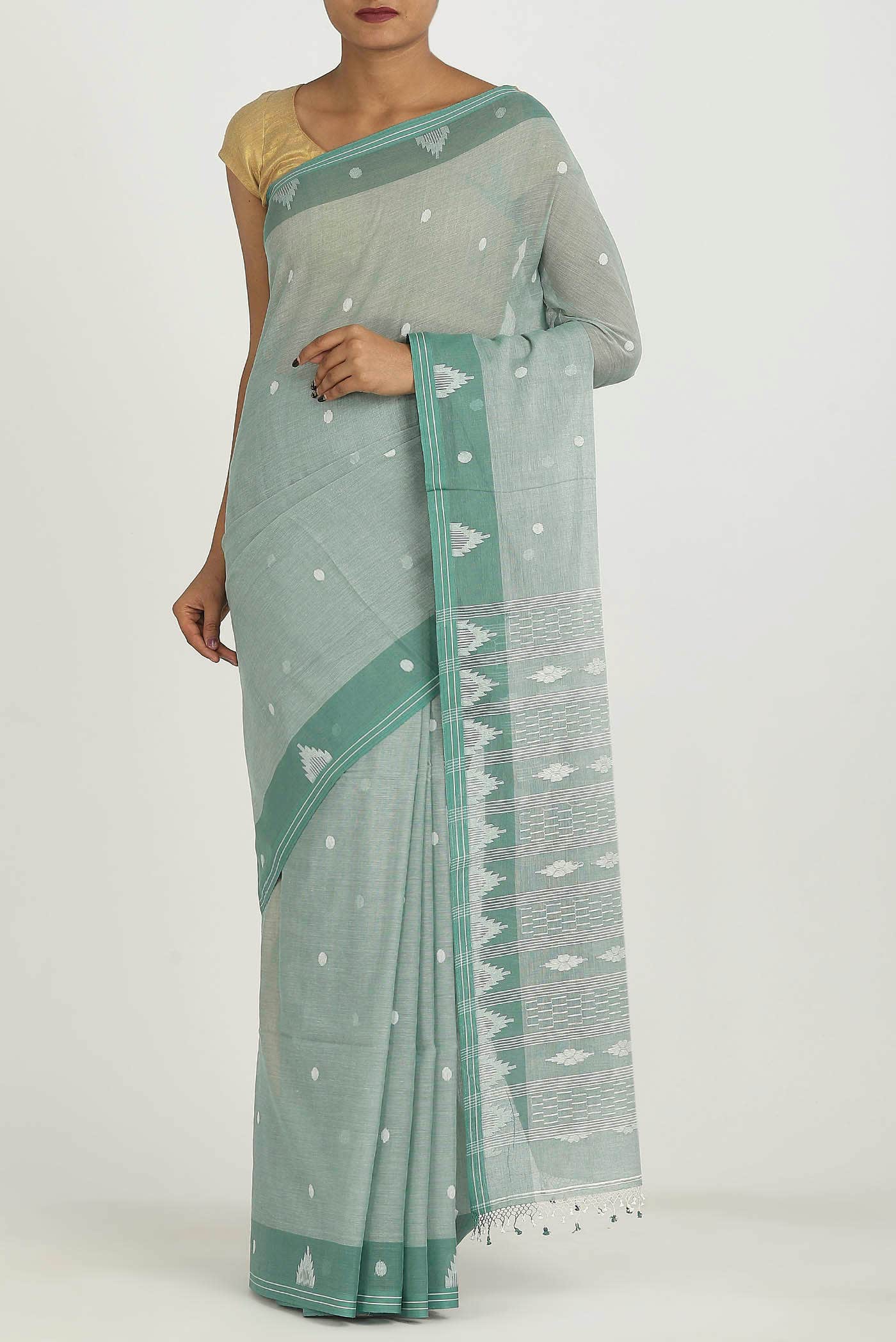 Green Jute Cotton Saree