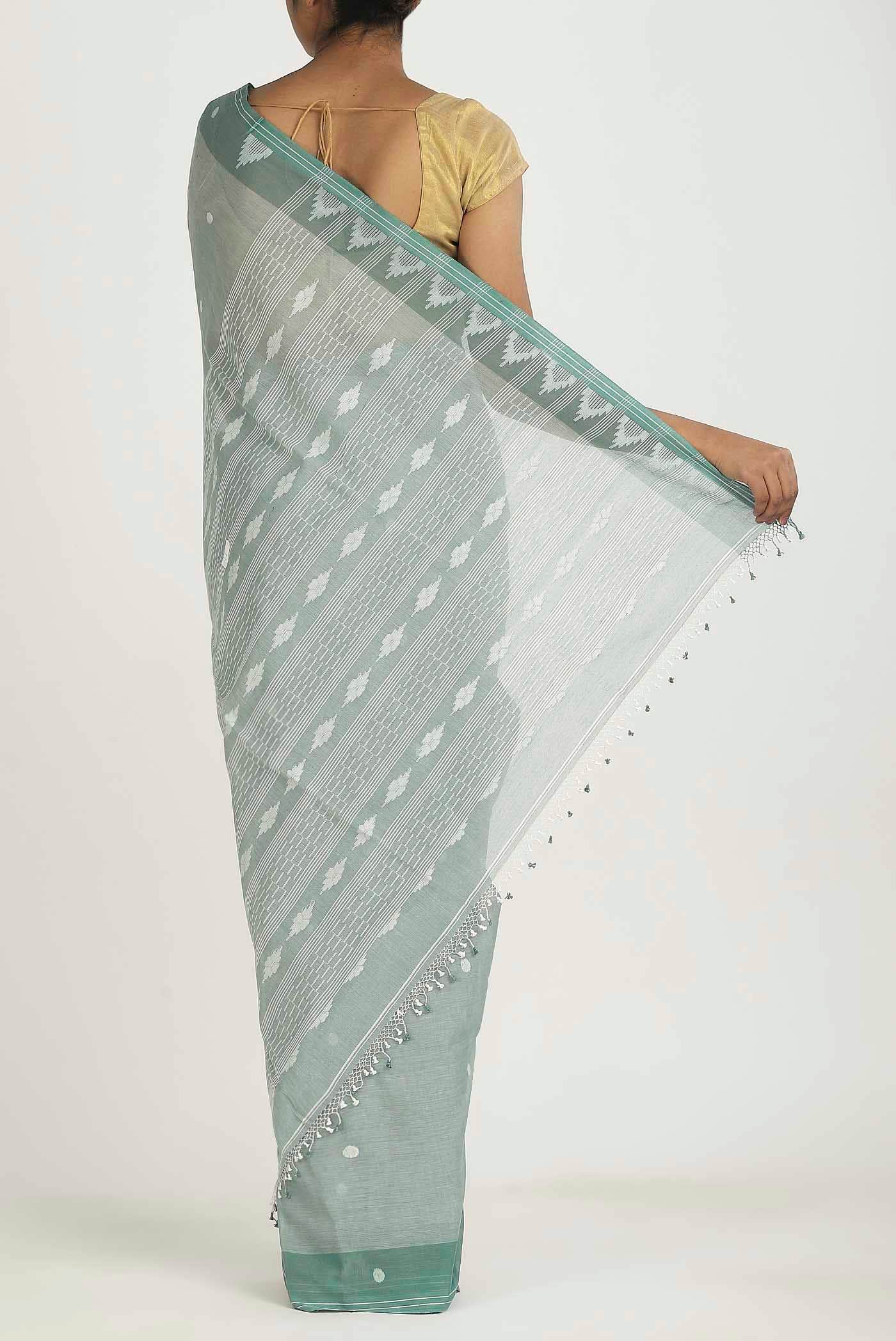 Green Jute Cotton Saree
